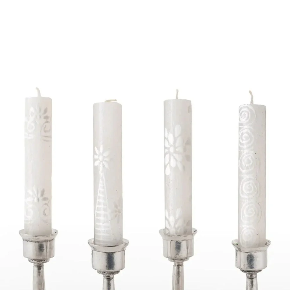 Small Shabbat White on White Candles - Set of 4 - Image 3