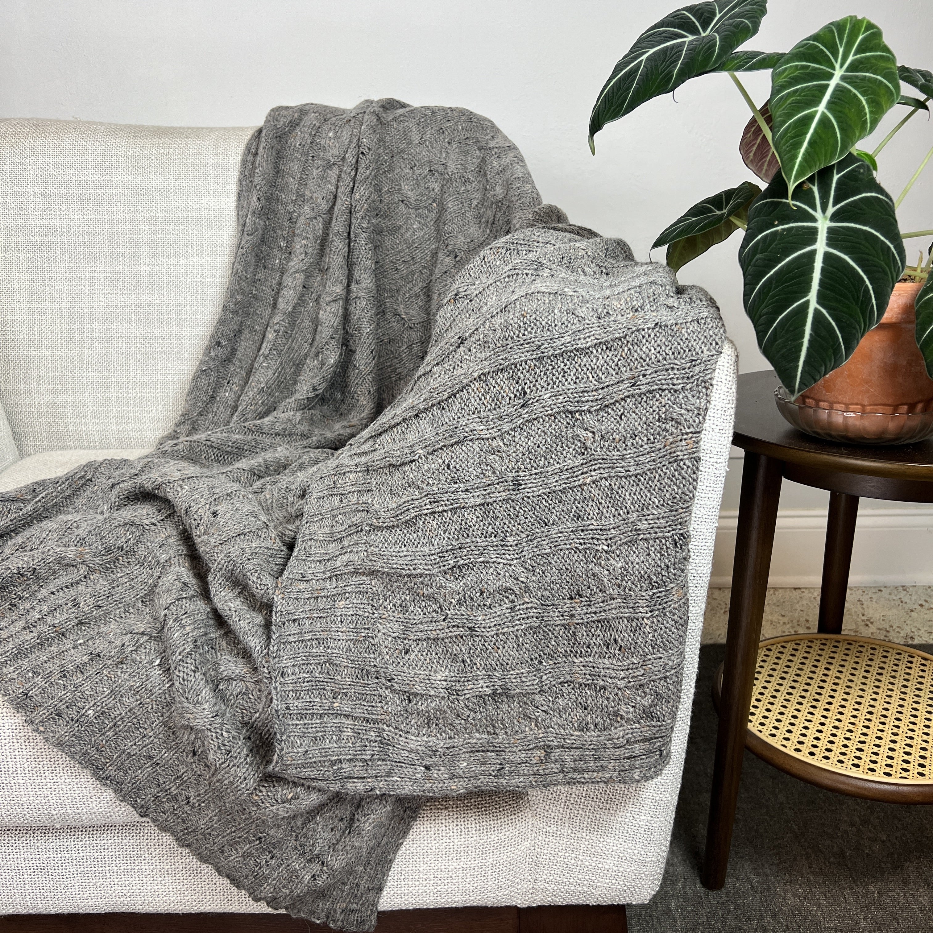 Smoke Gray Cable Knit Alpaca Throw - Image 3