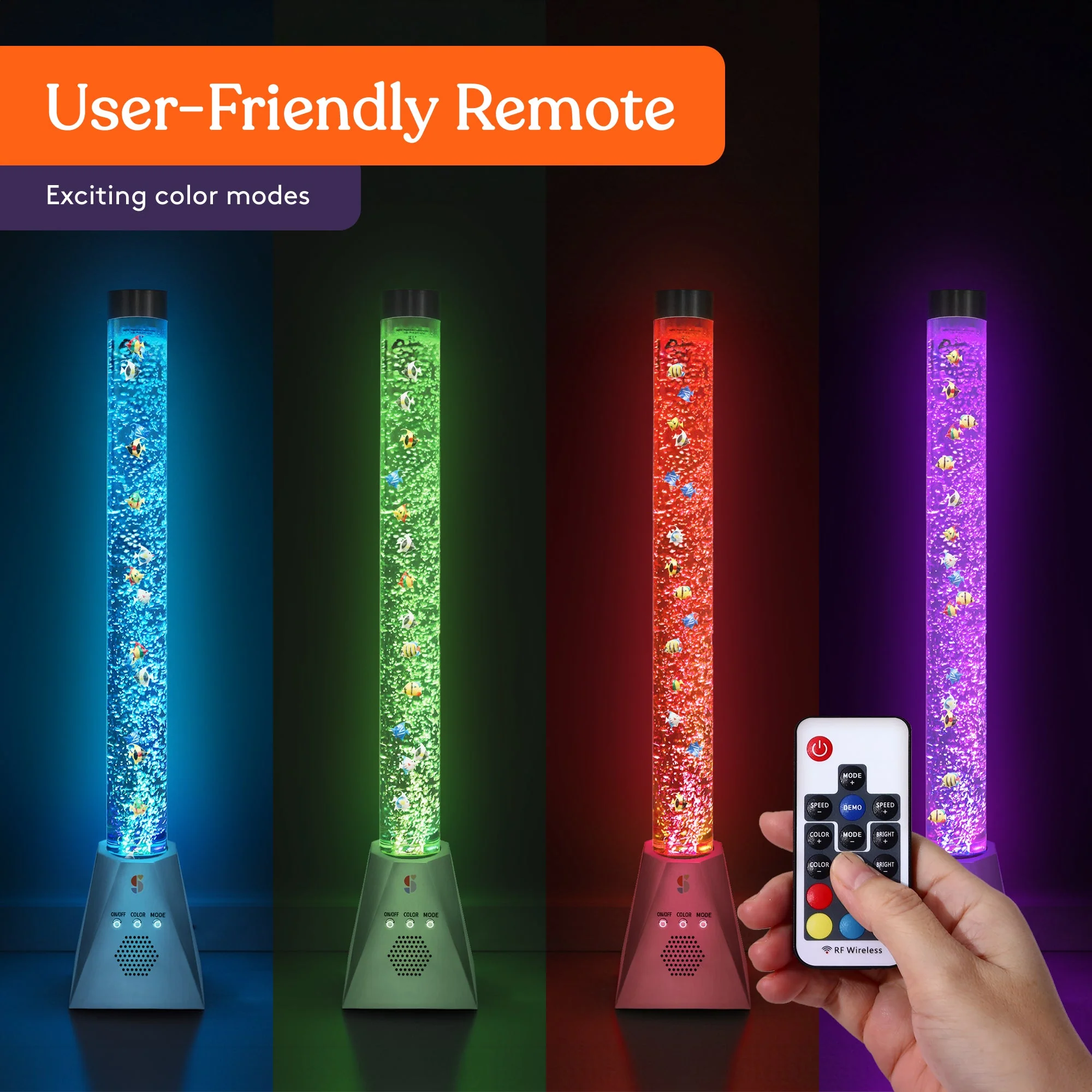 Special Supplies Aquarium Sensory Bubble Tube Lamp - 4ft Color-Changing LED with Remote, 5 Fishes, Nightlight Effect & Bluetooth Speaker - Image 3