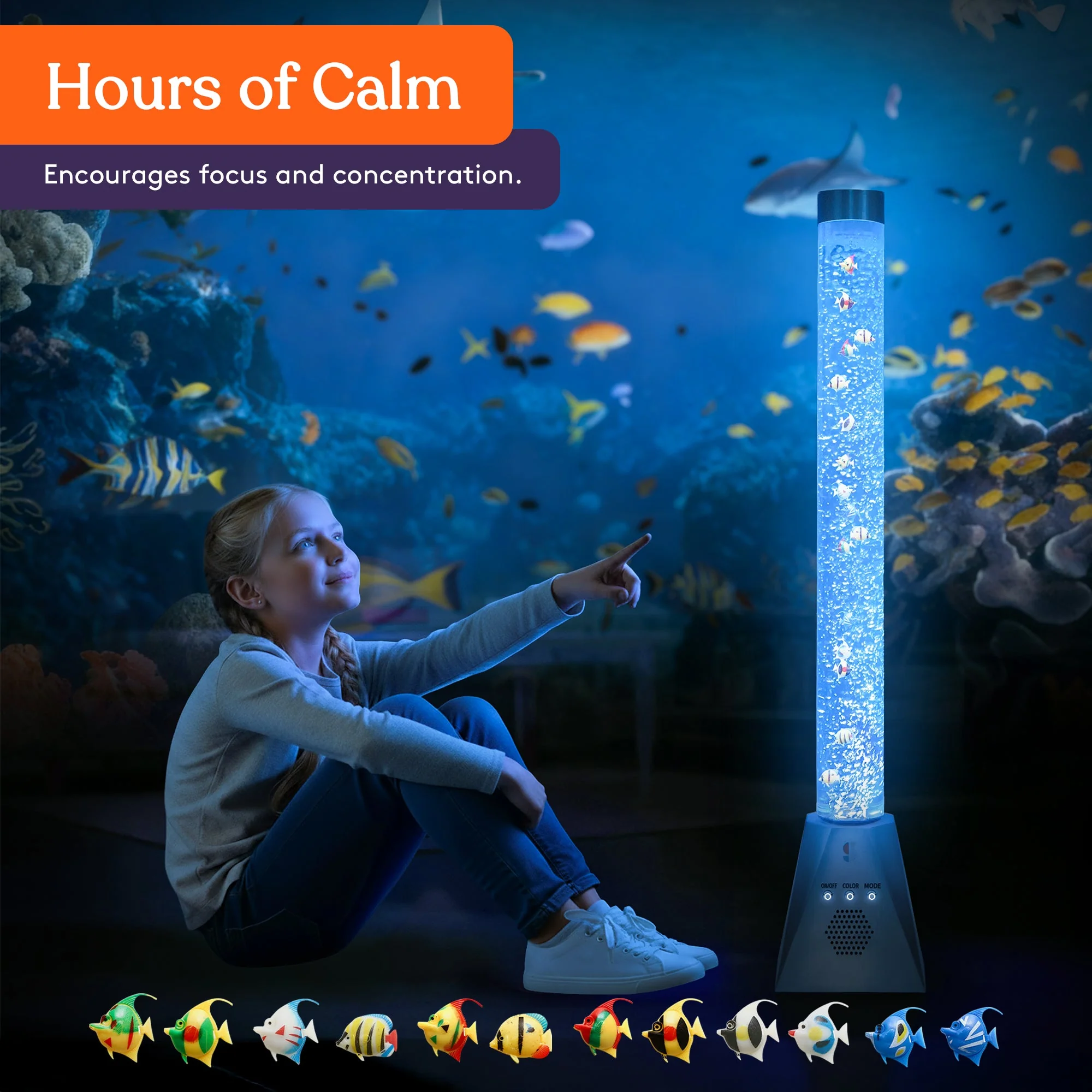 Special Supplies Aquarium Sensory Bubble Tube Lamp - 4ft Color-Changing LED with Remote, 5 Fishes, Nightlight Effect & Bluetooth Speaker - Image 6
