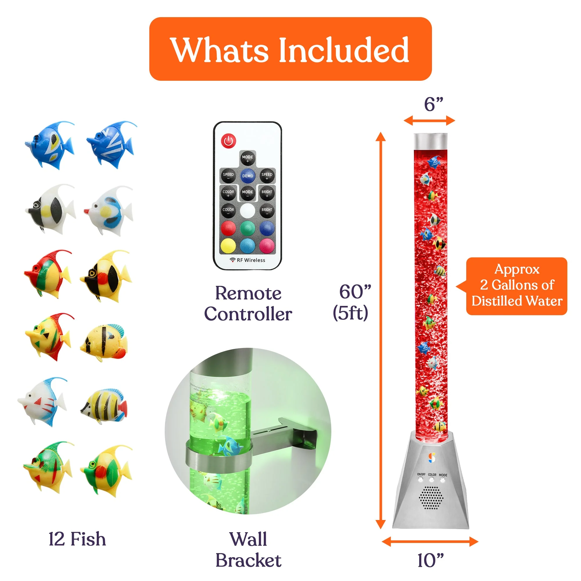 Special Supplies Aquarium Sensory Bubble Tube Lamp - 4ft Color-Changing LED with Remote, 5 Fishes, Nightlight Effect & Bluetooth Speaker - Image 7