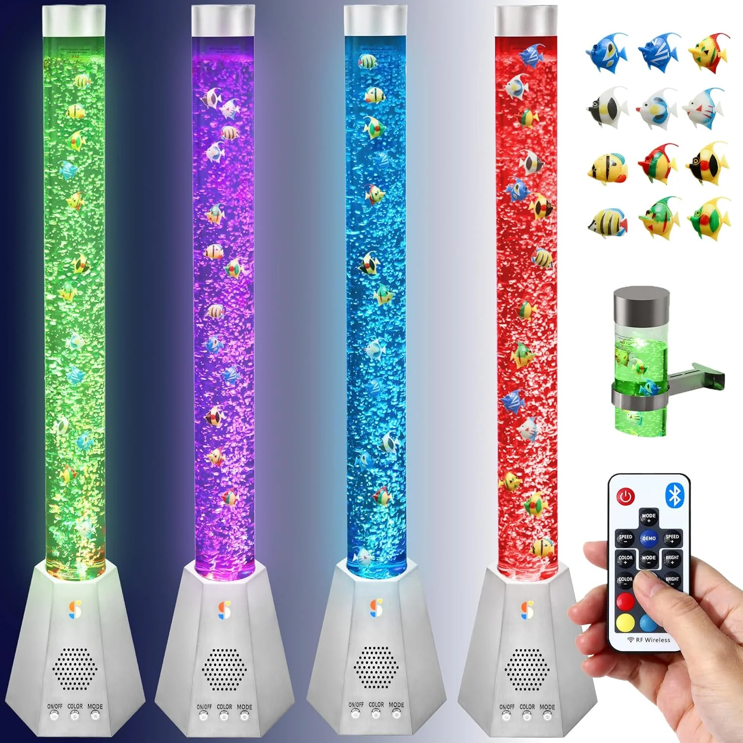 Special Supplies Aquarium Sensory Bubble Tube Lamp - 4ft Color-Changing LED with Remote, 5 Fishes, Nightlight Effect & Bluetooth Speaker - Image 9