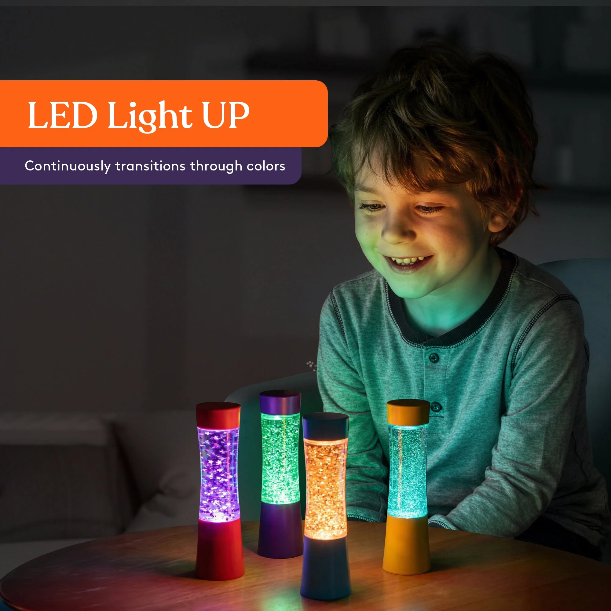 Special Supplies Light-Up Glitter Sensory Tubes – 4-Pack - Liquid Motion Timers for Stress Relief, Focus, and Relaxation - Colorful Calm Down Bottles for Kids and Adults - Leakproof, Ages 3+ - Image 2