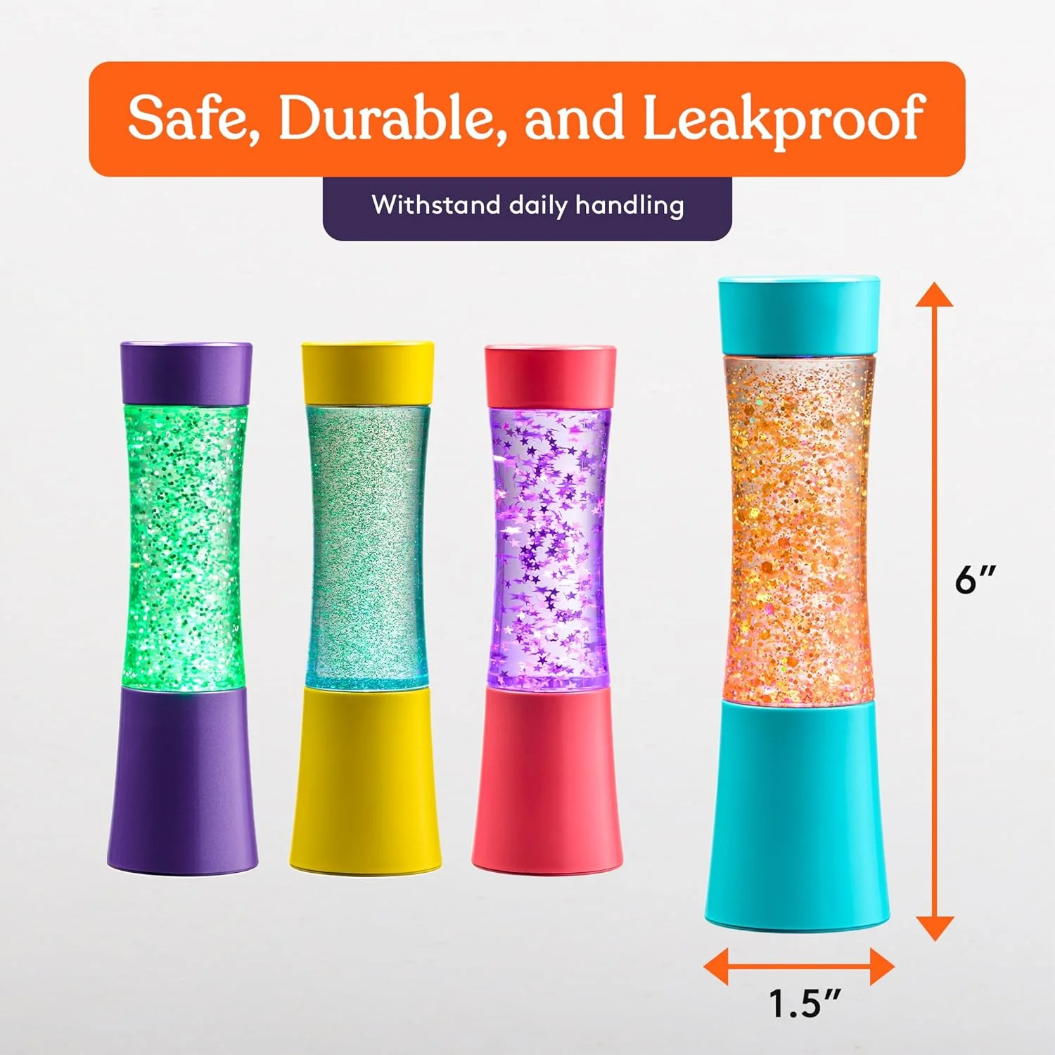 Special Supplies Light-Up Glitter Sensory Tubes – 4-Pack - Liquid Motion Timers for Stress Relief, Focus, and Relaxation - Colorful Calm Down Bottles for Kids and Adults - Leakproof, Ages 3+ - Image 3
