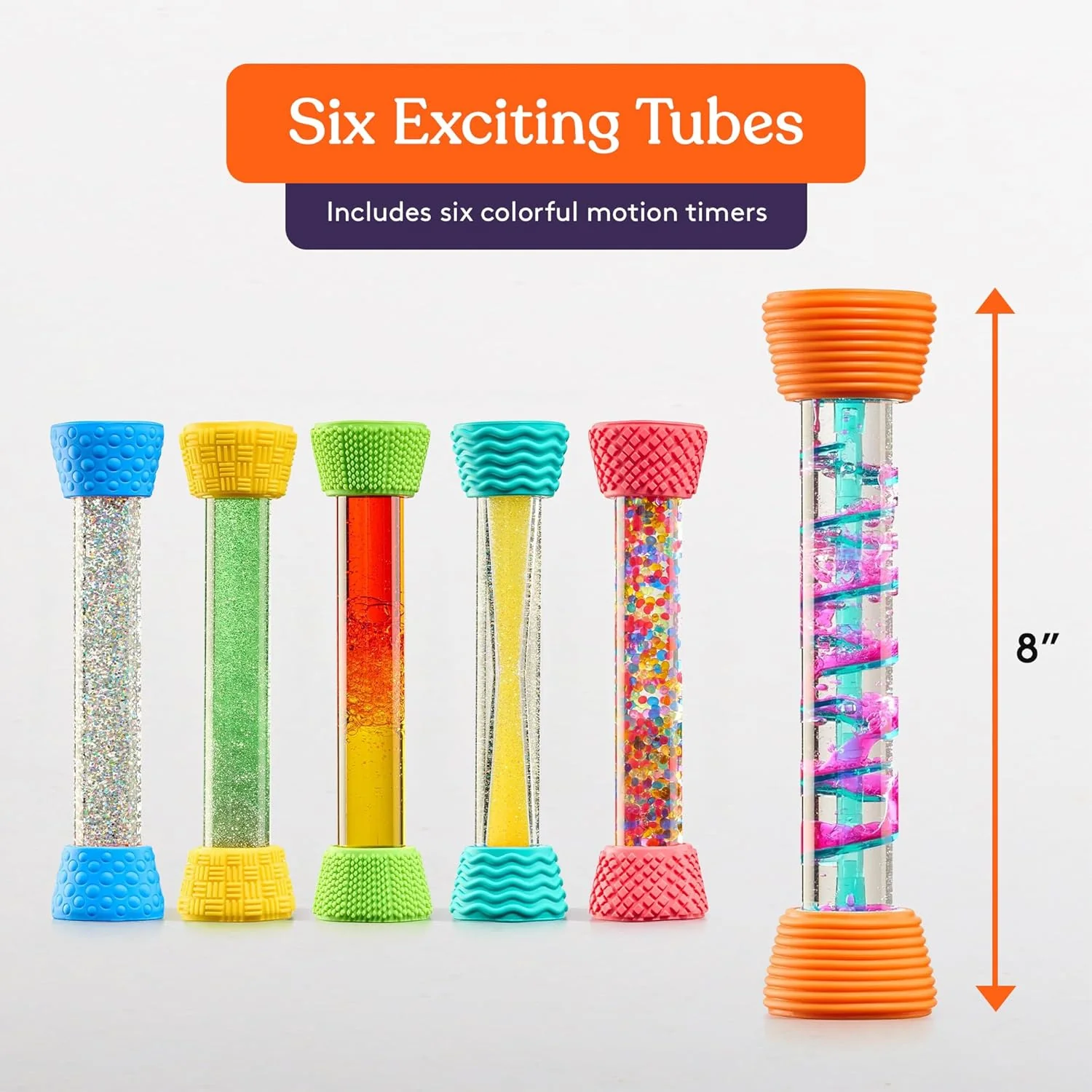 Special Supplies Liquid Motion Bubbler Toy Cool Tubes 6-Pack Colorful Hourglass Timer with Droplet Movement, Bedroom, Sensory Play, Cool Home or School, with Silicone Textured Covers - Image 3