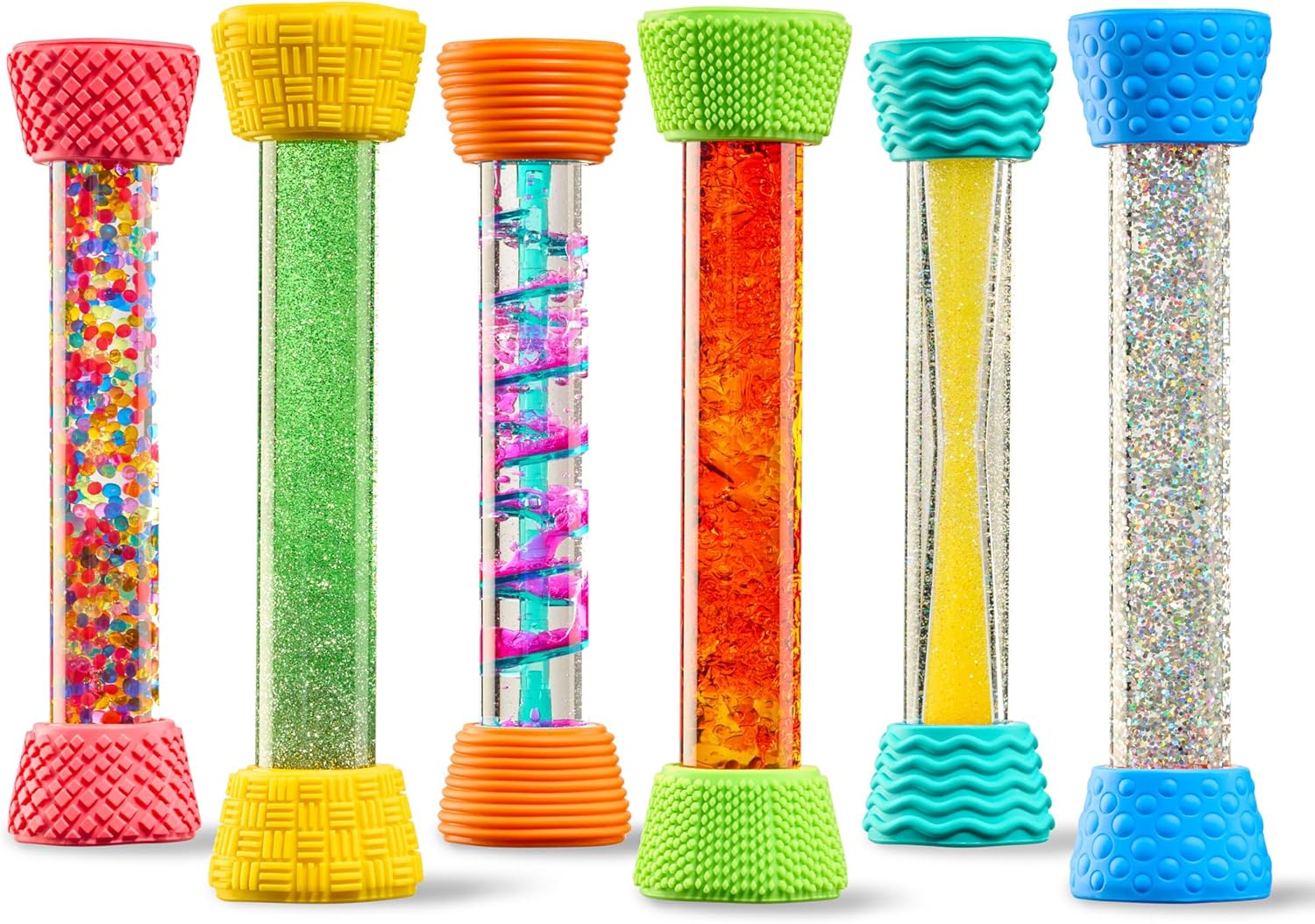 Special Supplies Liquid Motion Bubbler Toy Cool Tubes 6-Pack Colorful Hourglass Timer with Droplet Movement, Bedroom, Sensory Play, Cool Home or School, with Silicone Textured Covers - Image 8