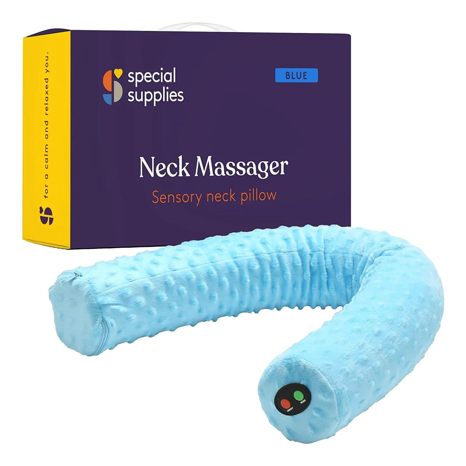 Special Supplies Sensory Vibrating Neck Pillow for Kids and Adults Plush Velvet Soft Cover with Textured Therapy Stimulation, Mind and Body Calming Relaxation- Blue - Image 2