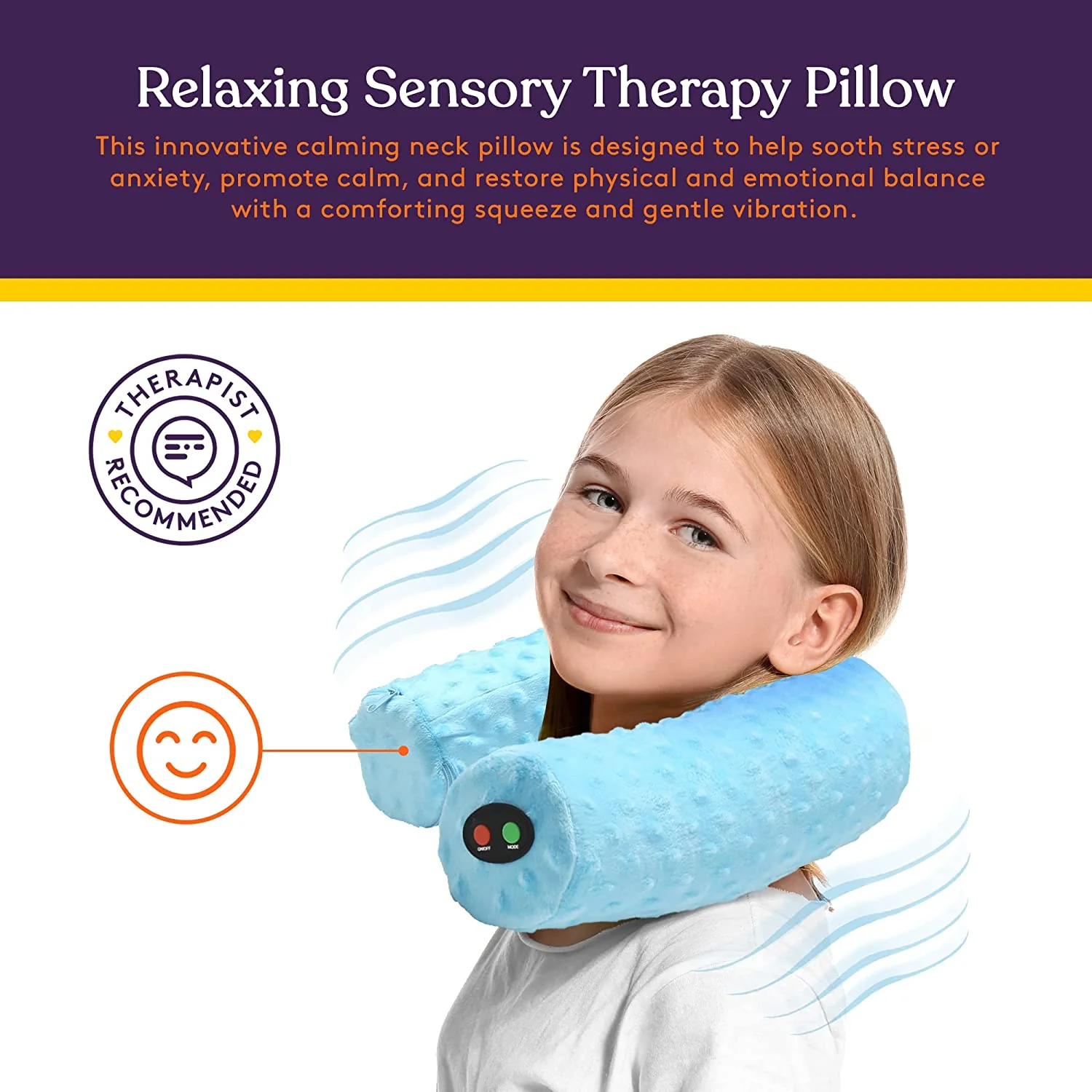 Special Supplies Sensory Vibrating Neck Pillow for Kids and Adults Plush Velvet Soft Cover with Textured Therapy Stimulation, Mind and Body Calming Relaxation- Blue - Image 3