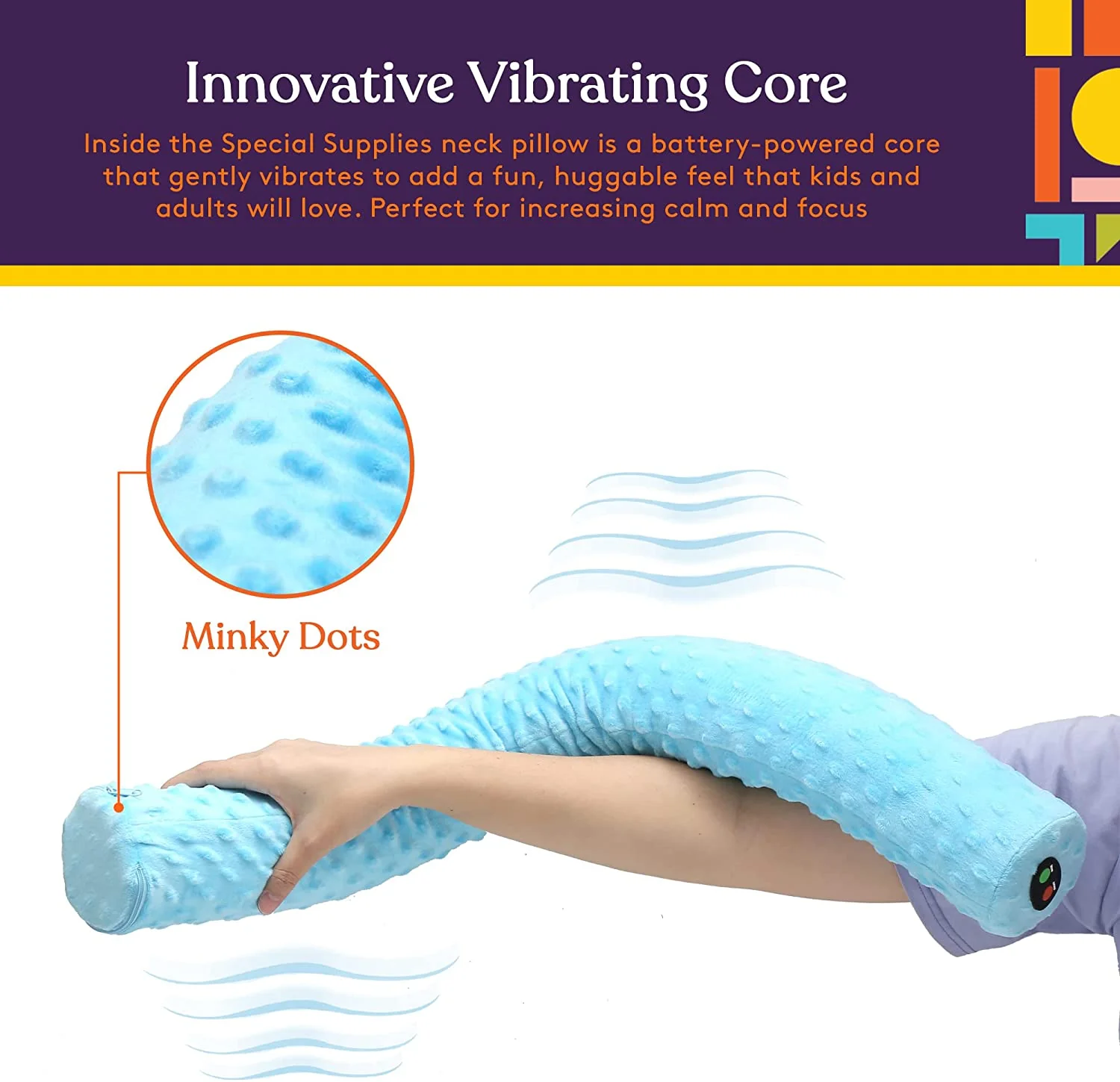 Special Supplies Sensory Vibrating Neck Pillow for Kids and Adults Plush Velvet Soft Cover with Textured Therapy Stimulation, Mind and Body Calming Relaxation- Blue - Image 4