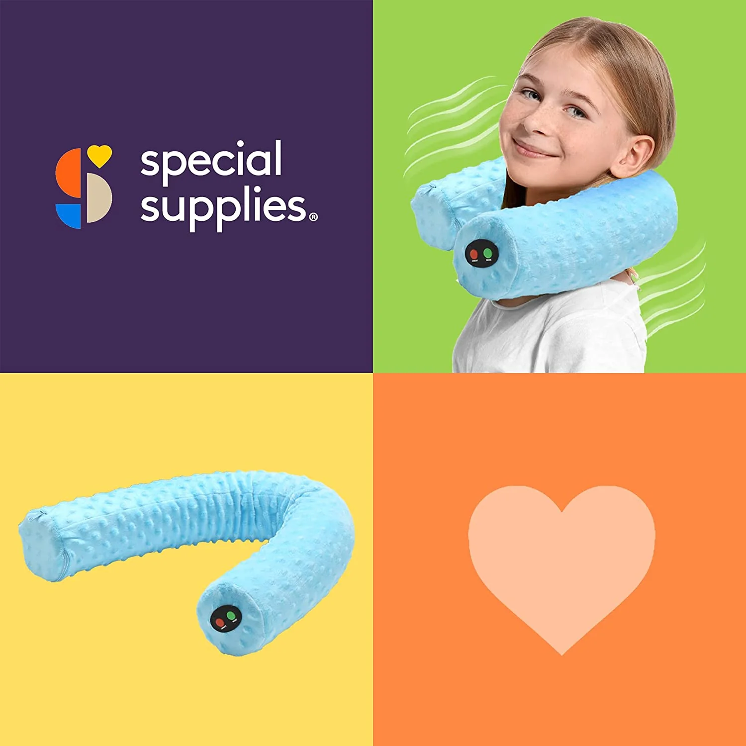 Special Supplies Sensory Vibrating Neck Pillow for Kids and Adults Plush Velvet Soft Cover with Textured Therapy Stimulation, Mind and Body Calming Relaxation- Blue - Image 5