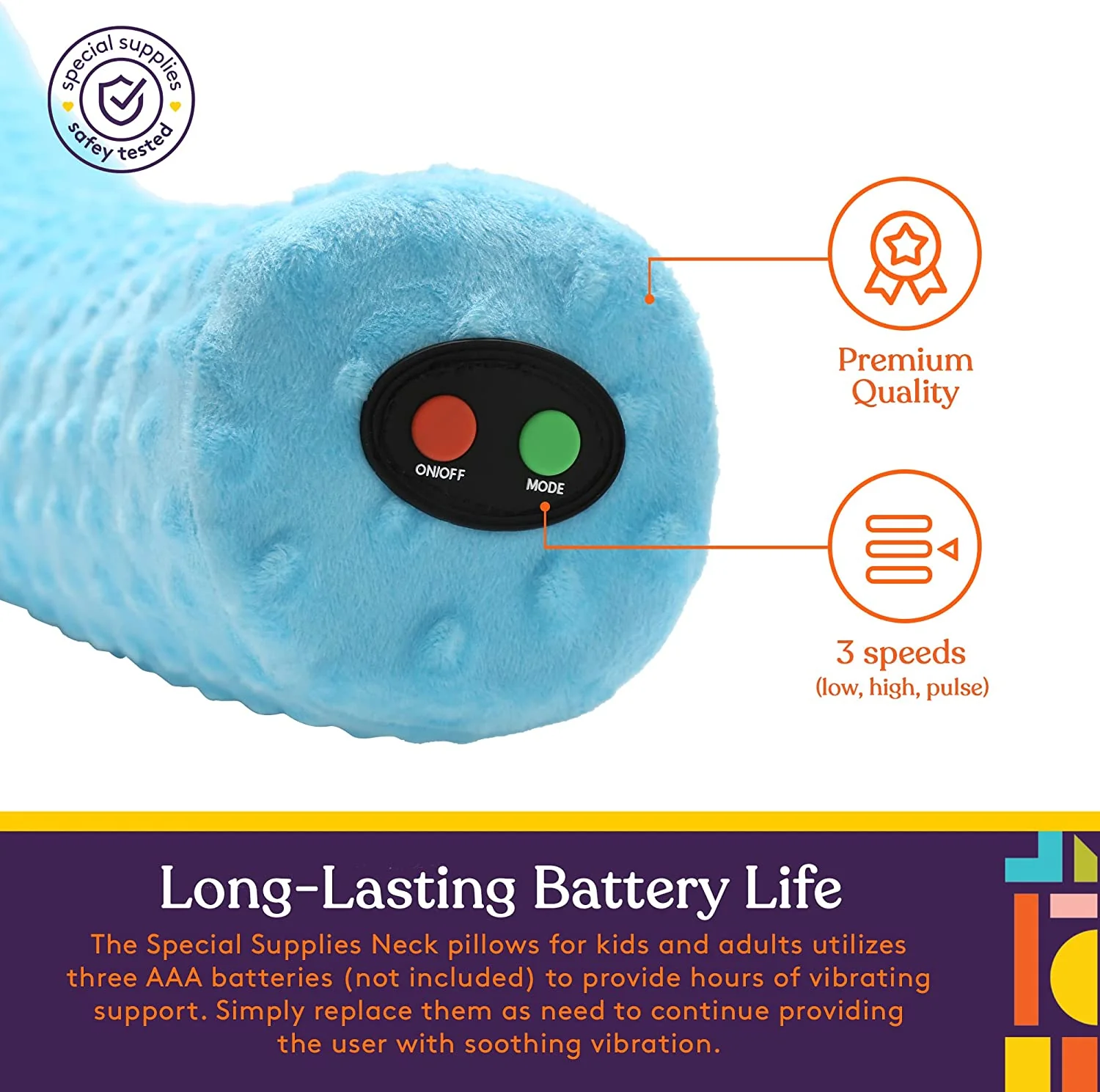 Special Supplies Sensory Vibrating Neck Pillow for Kids and Adults Plush Velvet Soft Cover with Textured Therapy Stimulation, Mind and Body Calming Relaxation- Blue - Image 6