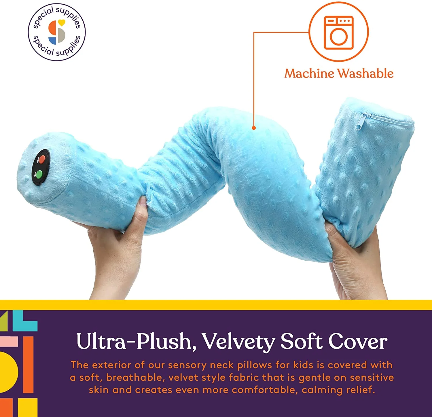 Special Supplies Sensory Vibrating Neck Pillow for Kids and Adults Plush Velvet Soft Cover with Textured Therapy Stimulation, Mind and Body Calming Relaxation- Blue - Image 7