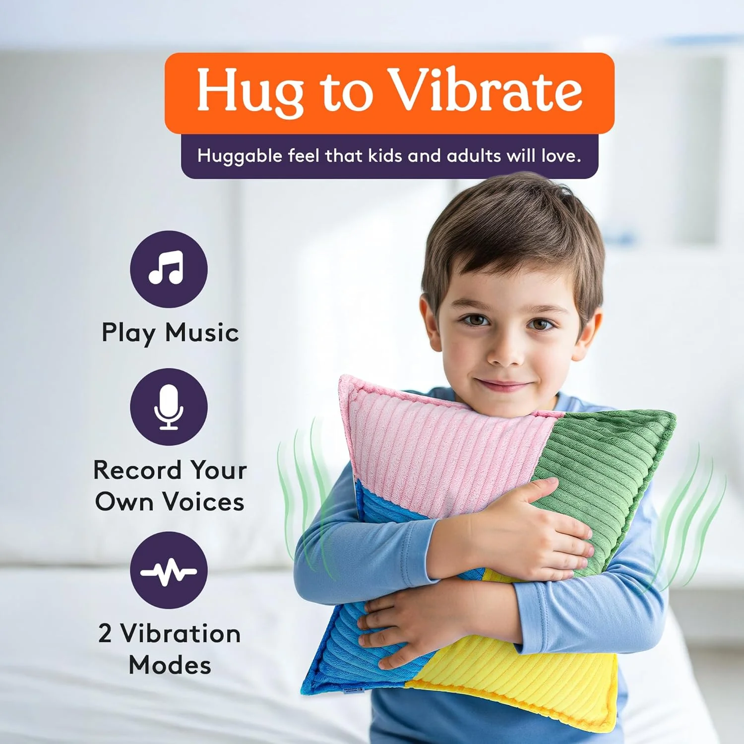 Special Supplies Vibrating Pillow Sensory Pressure Activated Calm for Kids and Adults, 13” Plush Soft Cover with Textured Therapy Stimulation Bumps- 3 Vibration Modes, Music & Voice Recording - Image 3