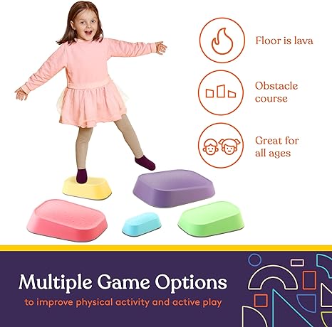 Stepping Stones for Kids Indoor and Outdoor Balance Blocks Promote Coordination, Balance Strength Child Safe Rubber, Non-Slip Edging 5 Set - Image 6