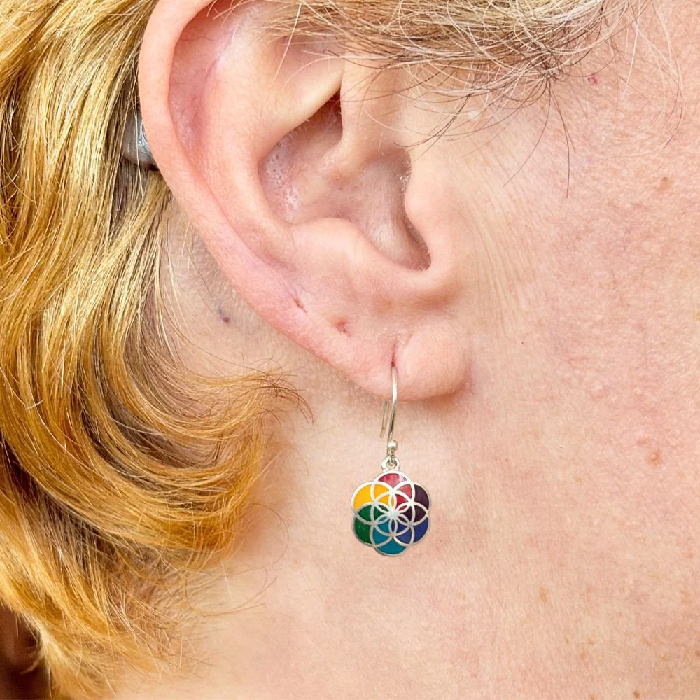 Sterling Silver and Stone Flower of Life Earrings - Image 2