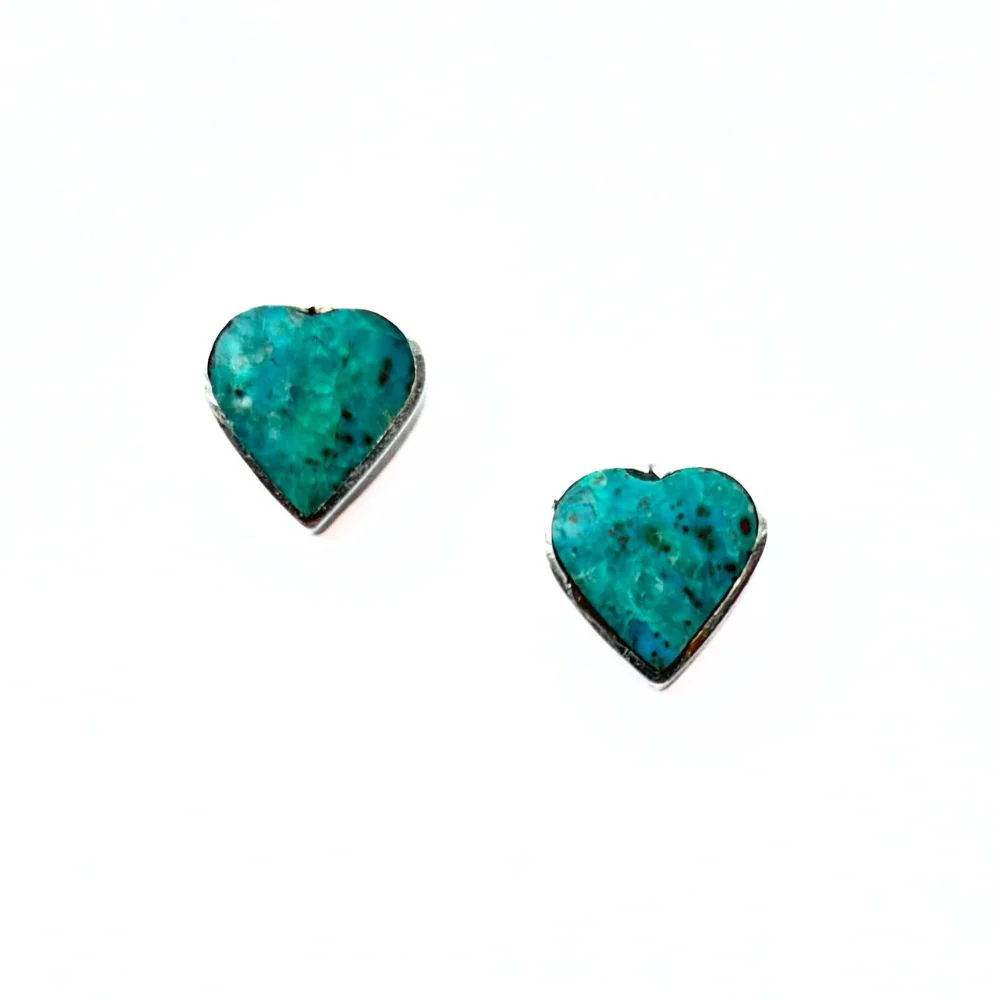 Sterling Silver and Turquoise Heart Stud Earrings