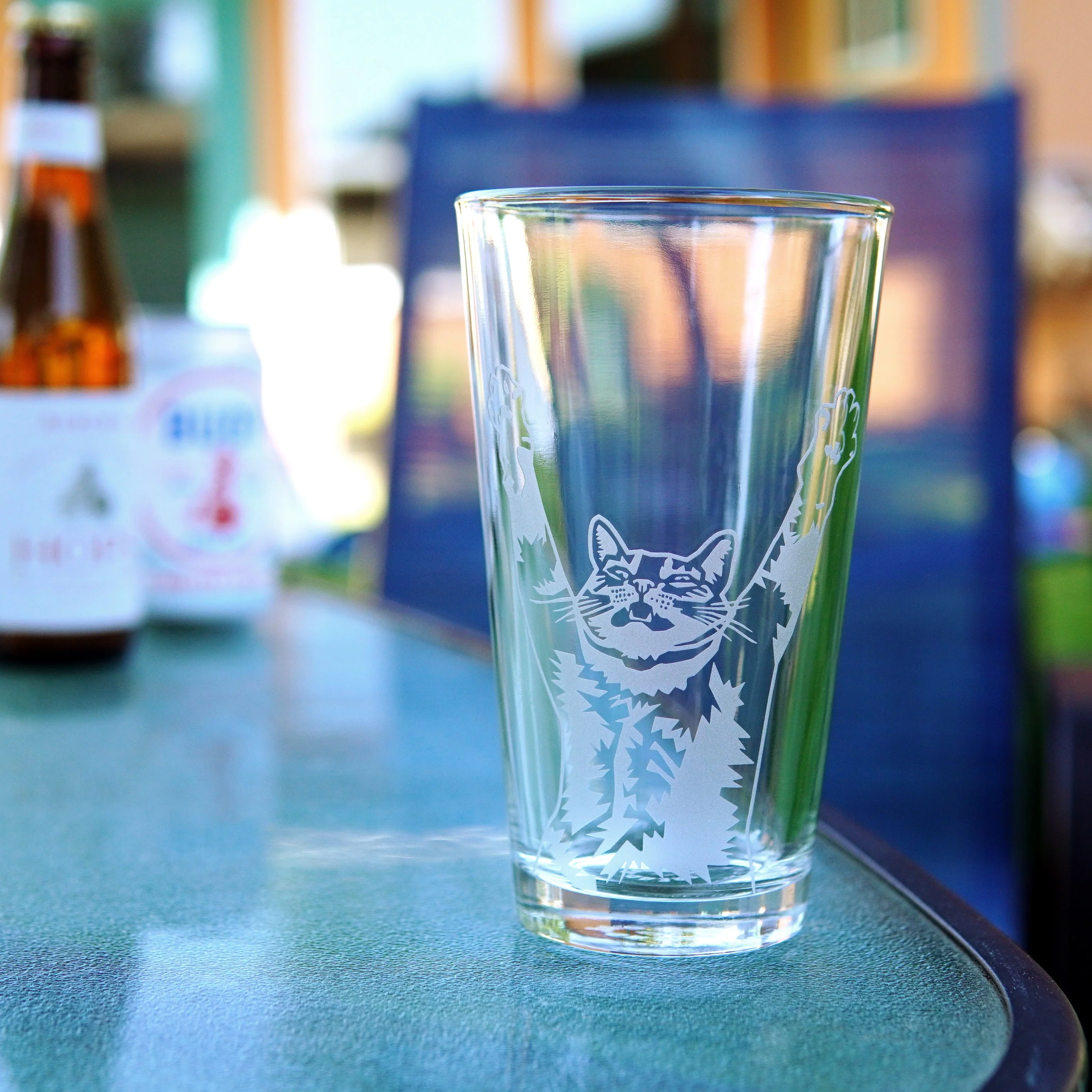 Stretch Cat Beer Pint Glass - etched glassware - Image 4