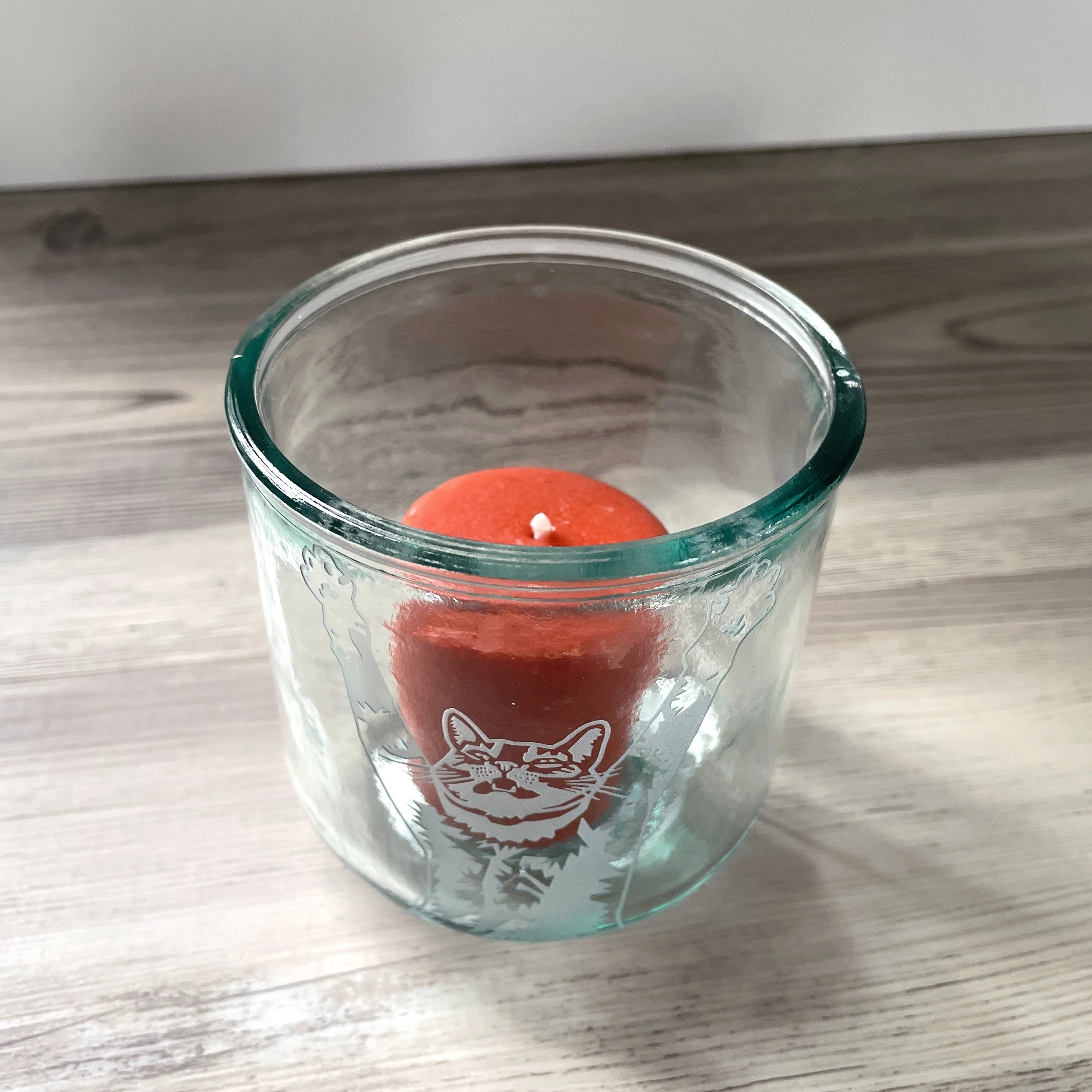 Stretch Cat Rustic Recycled Glass Candle Cup - Image 5