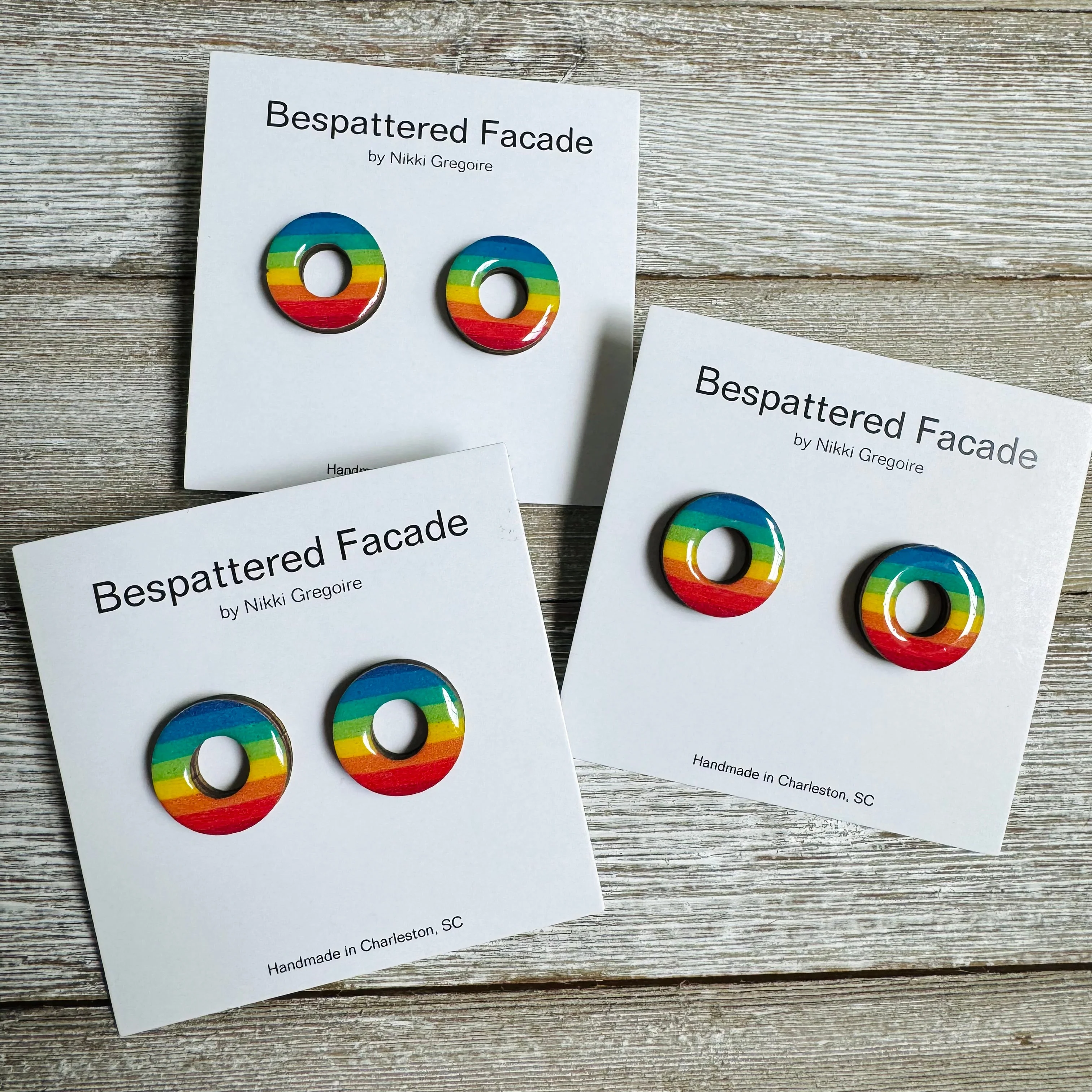 Stripey Rainbow Rings Stud Earrings - Image 2