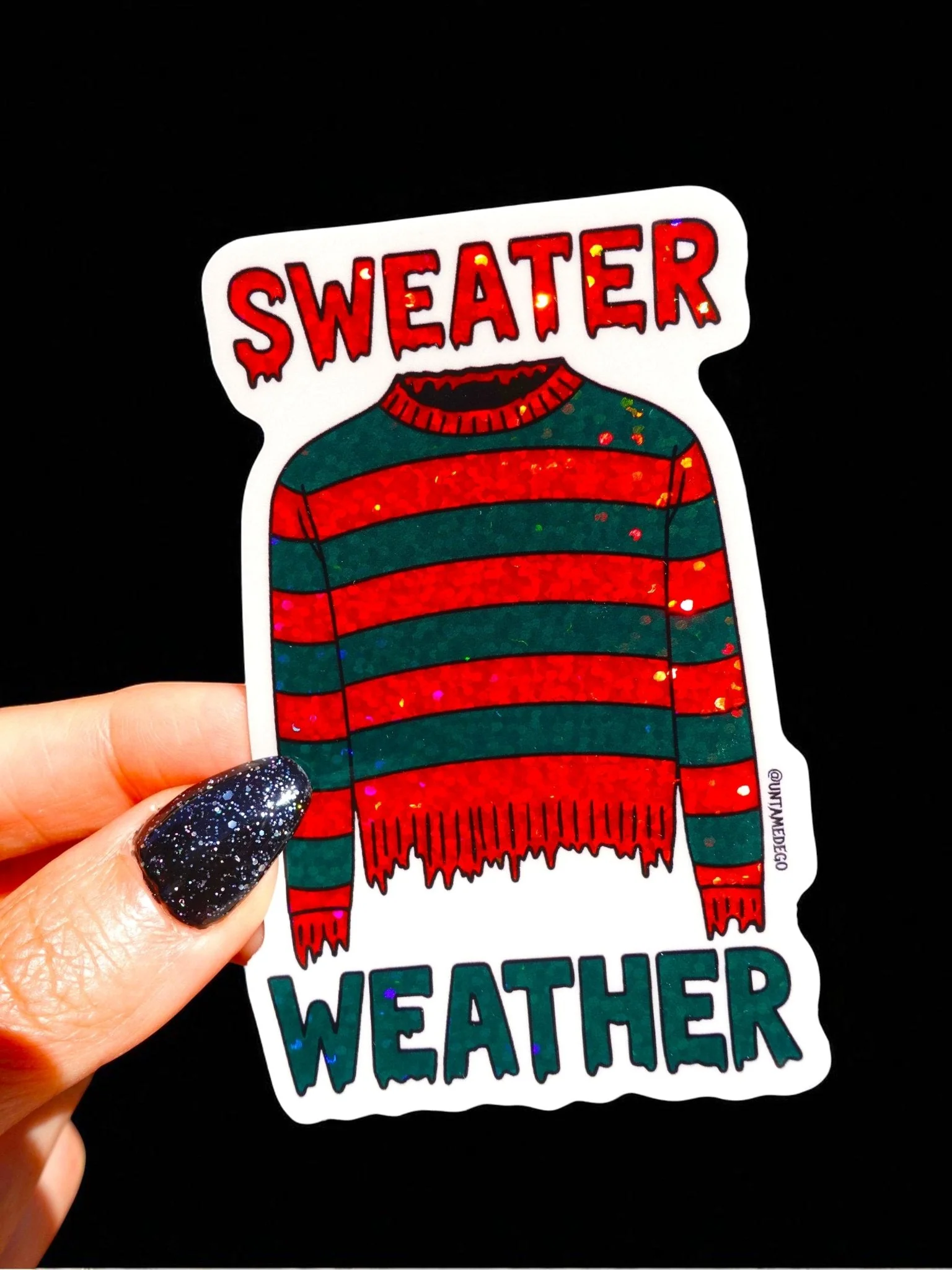 Sweater Weather Horror Halloween Glitter Vinyl Sticker - Image 2