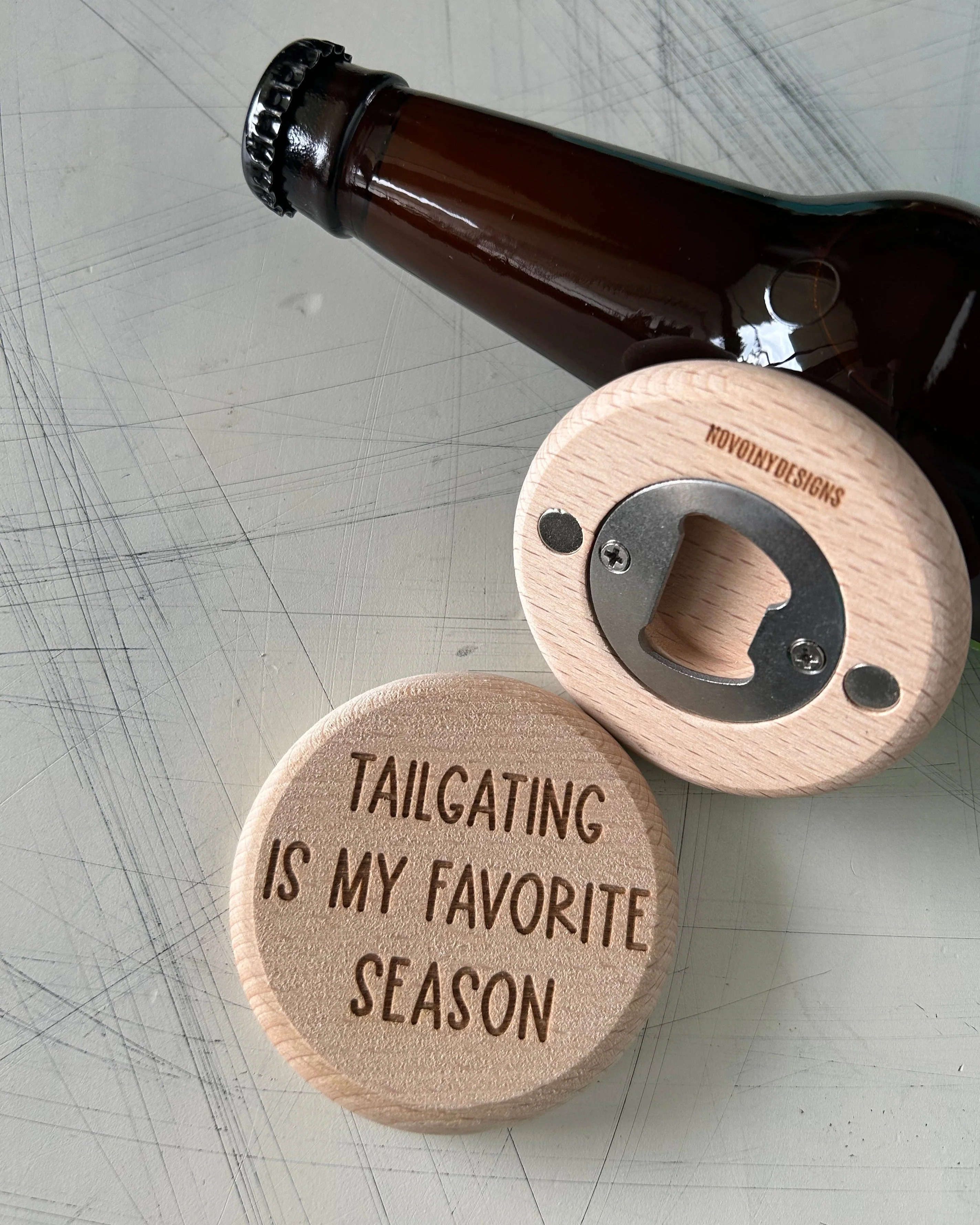 Tailgating is my favorite season - magnetic wood bottle opener - Image 3