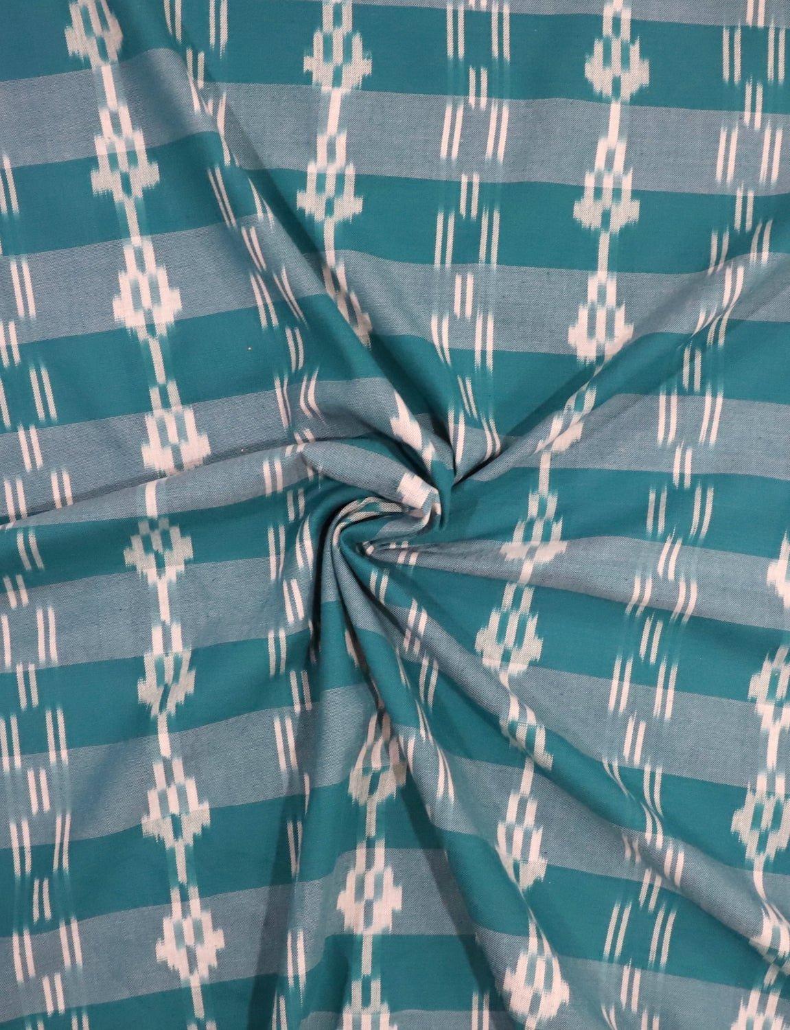 Teal Ikat Handwoven Cotton Fabric by the Yard - Image 2