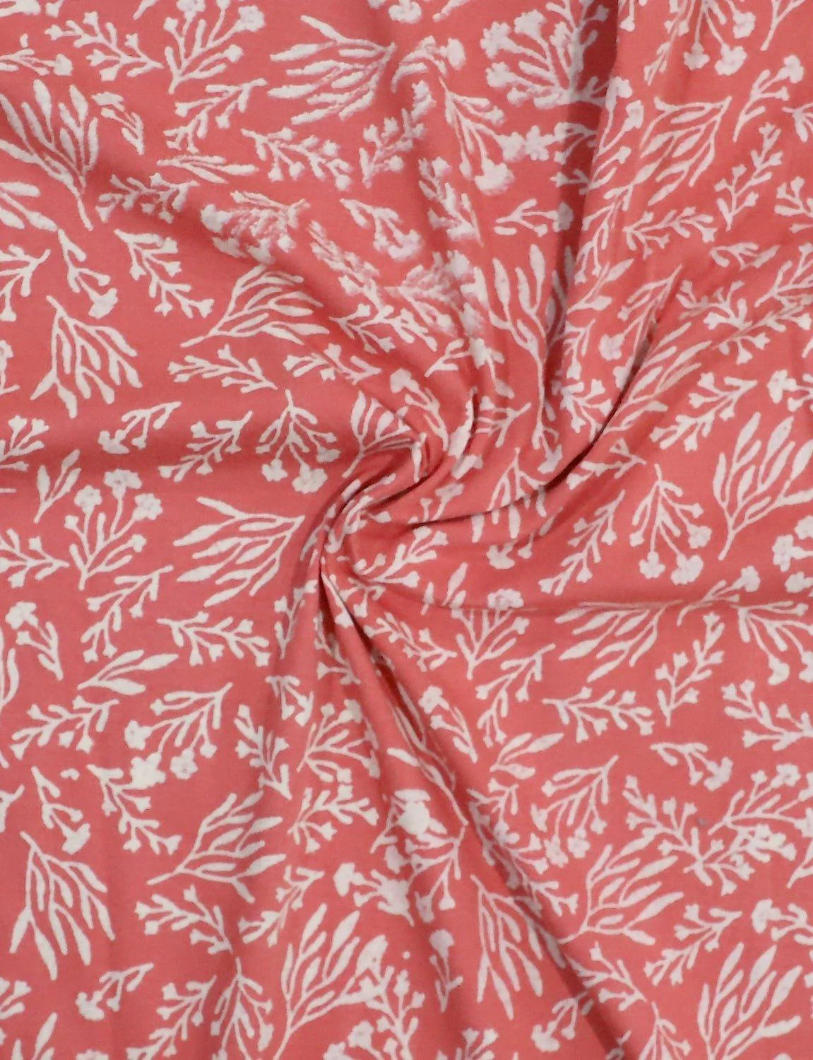 Terracotta Rose Botanical Block Printed Cotton Fabric by the Yard - Image 2