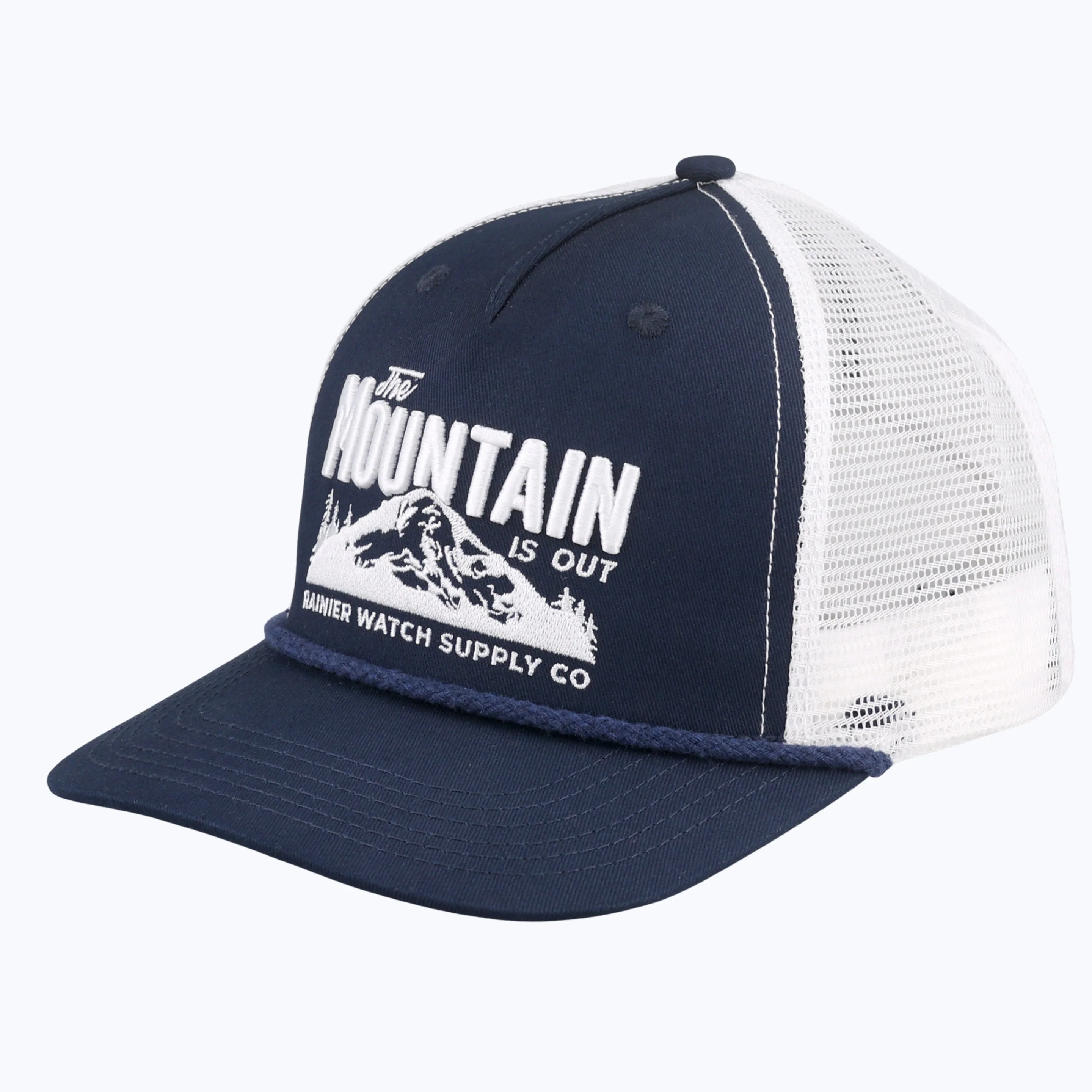 The Mountain Is Out Rope Trucker Snapback Cap - Navy/White - Image 2