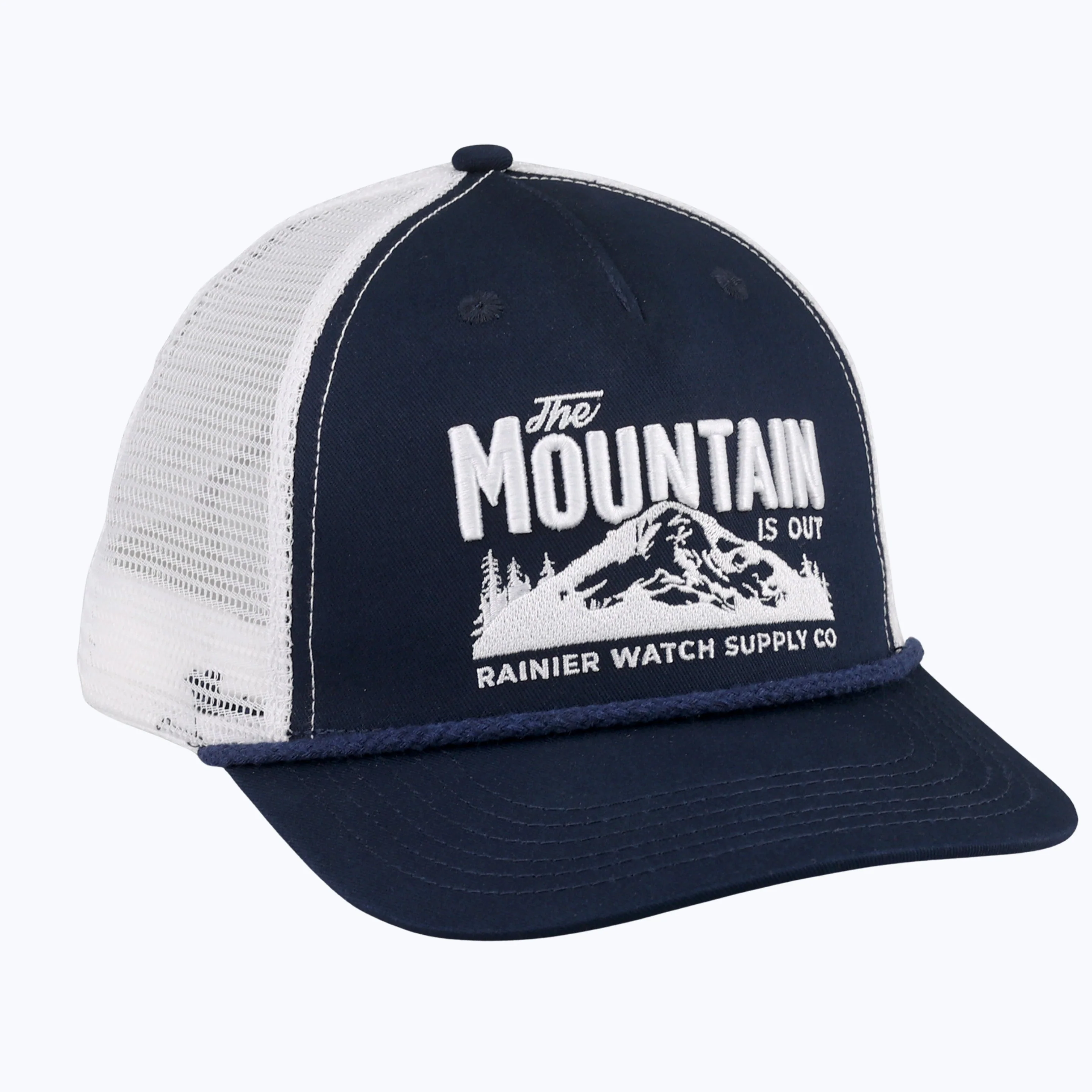The Mountain Is Out Rope Trucker Snapback Cap - Navy/White - Image 6