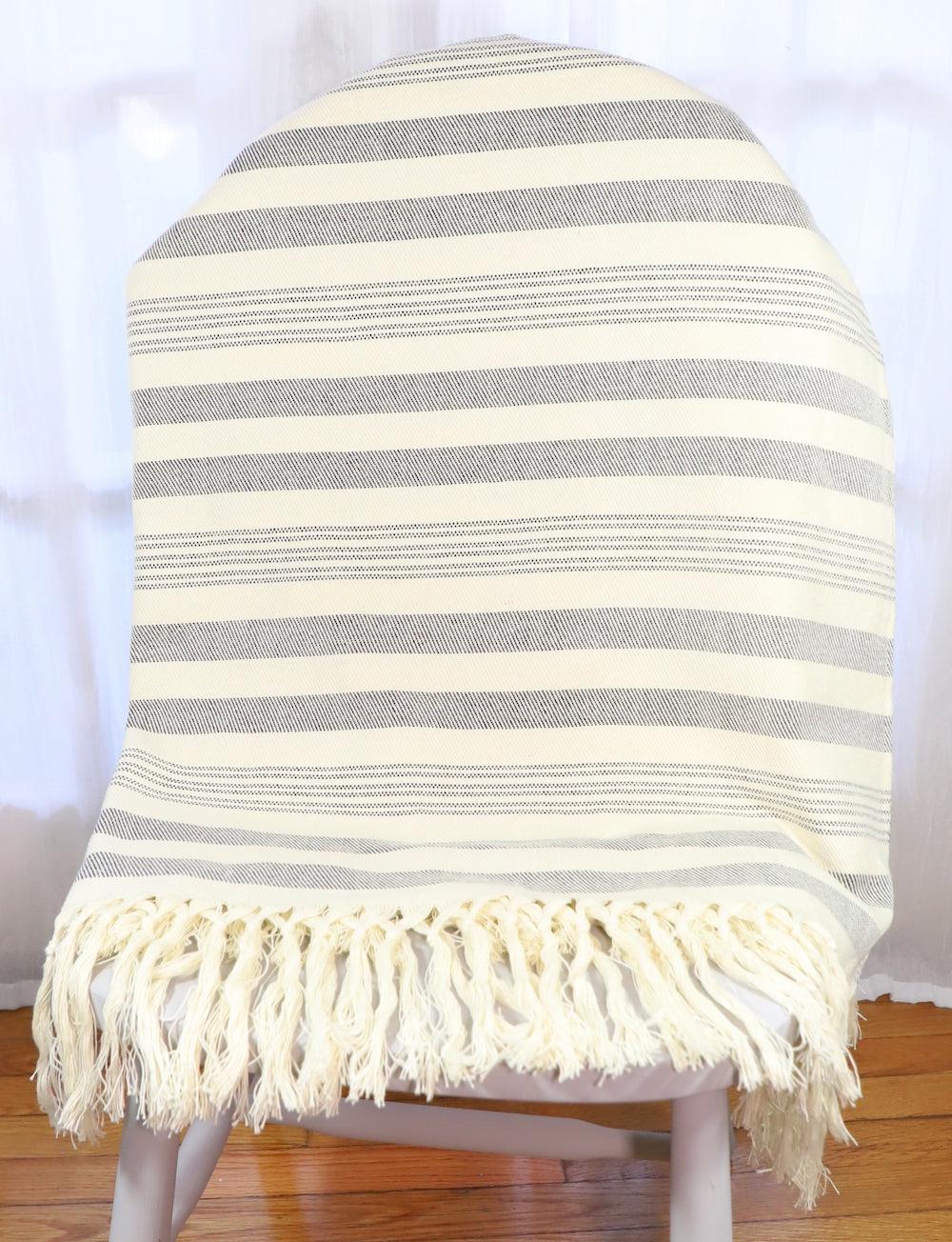 Throw Blanket in Charcoal Stripes - Image 2