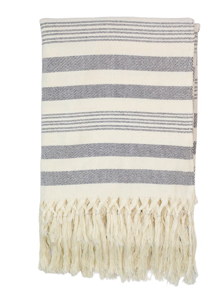 Throw Blanket in Charcoal Stripes - Image 3