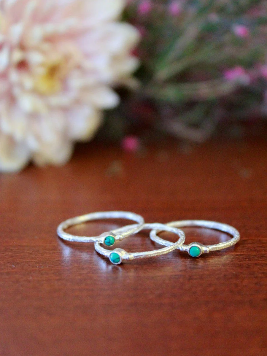 Tiny Stone Sterling Stacking Ring Set - Turquoise - Image 4