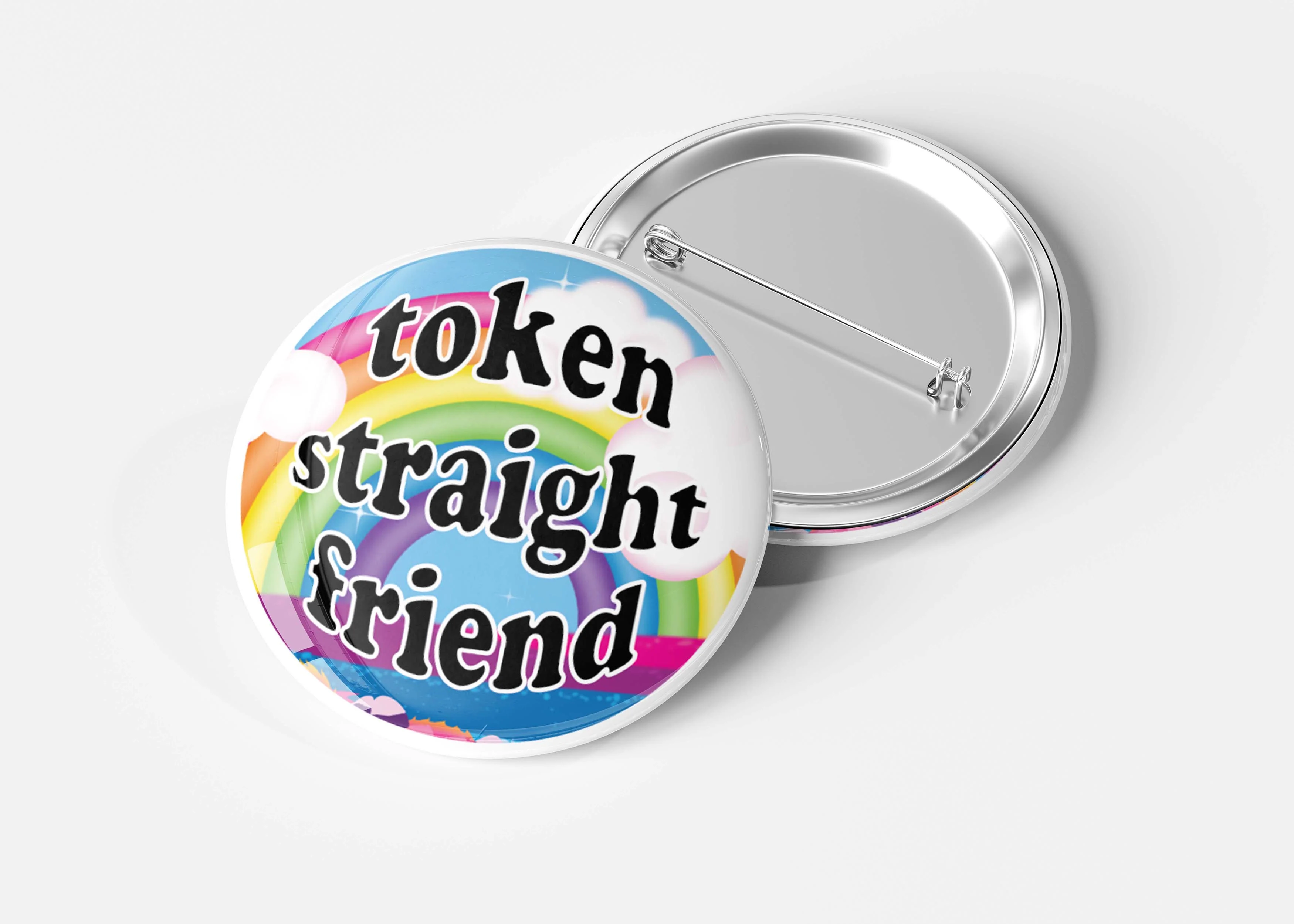 Token Straight Friend Holographic Pinback Button - Image 2
