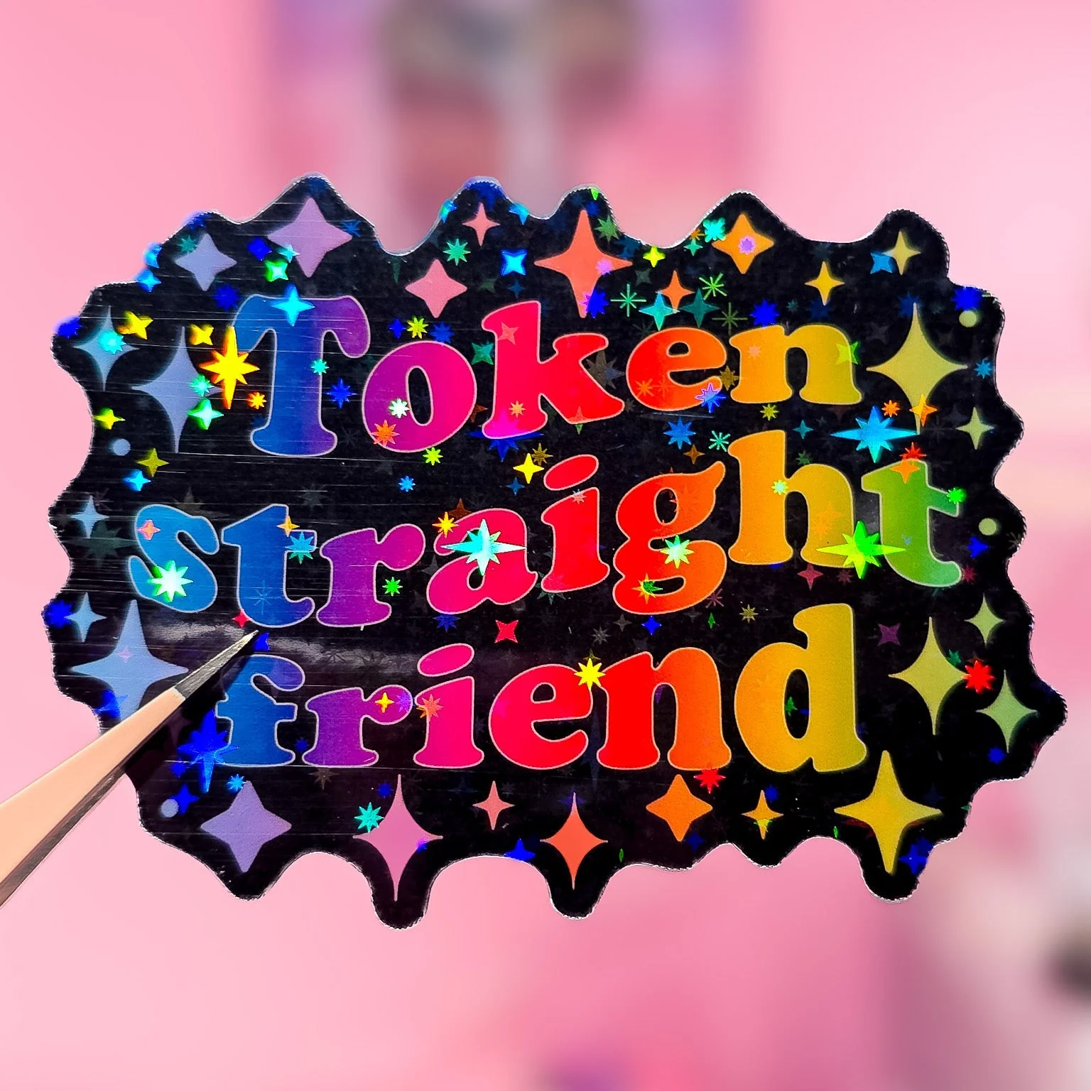 Token Straight Friend Holographic Sticker, 3.1 x 2.4 in. - Image 2
