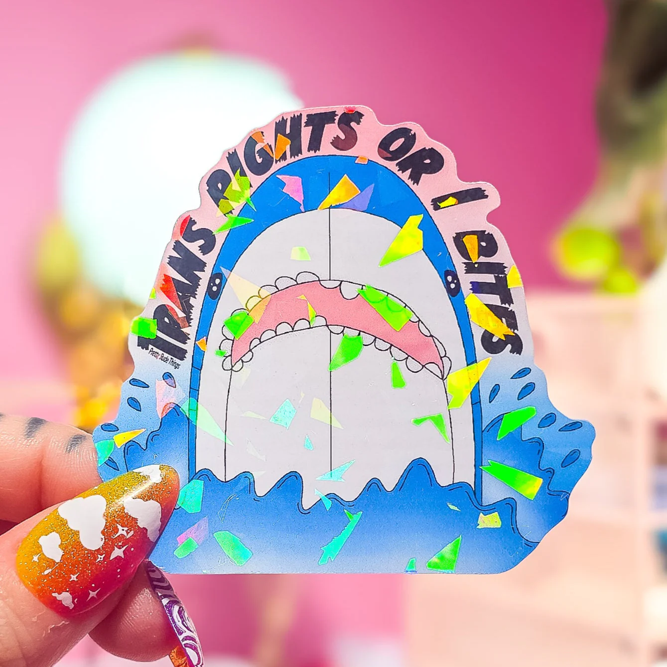 Trans Right or I Bites BLÅHAJ Shark Sticker, 2.75 x 2.6 in. - Image 2