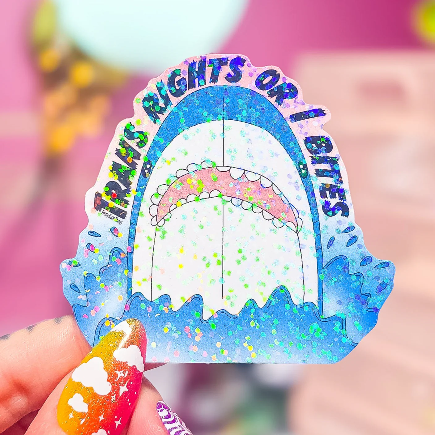 Trans Right or I Bites BLÅHAJ Shark Sticker, 2.75 x 2.6 in. - Image 3