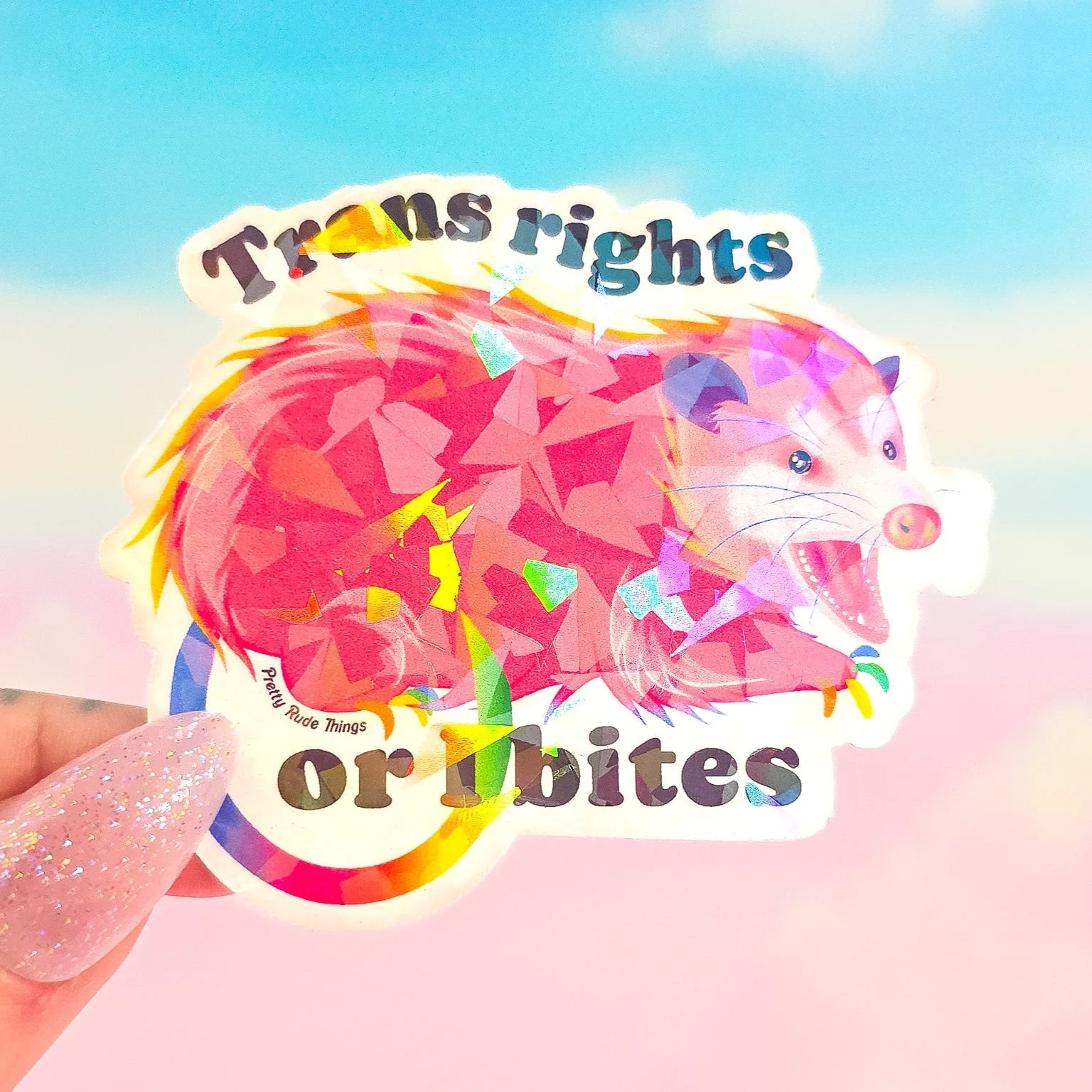 Trans Rights Or I Bites Possum Sticker, 3 x 2.4 in. - Image 3