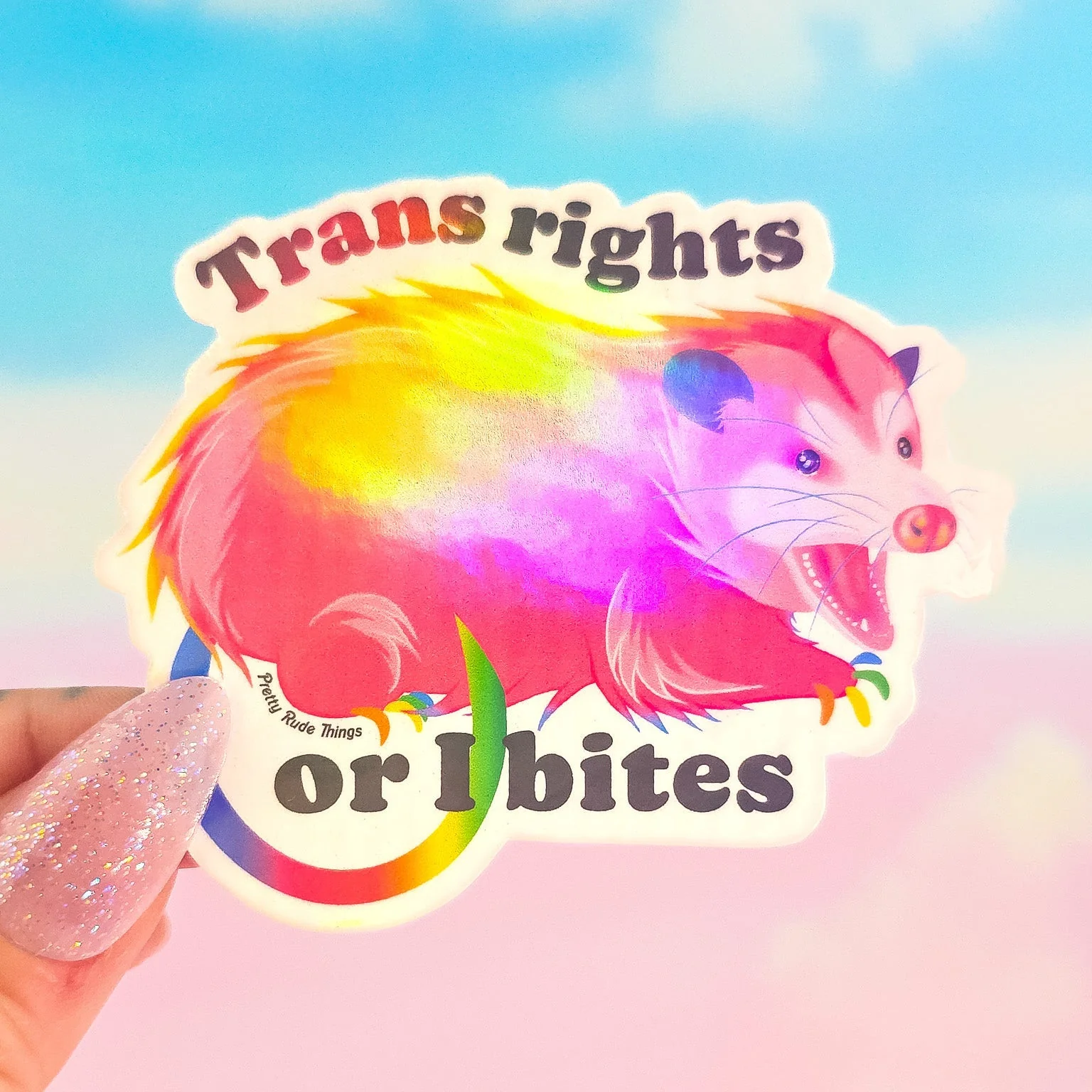 Trans Rights Or I Bites Possum Sticker, 3 x 2.4 in. - Image 4