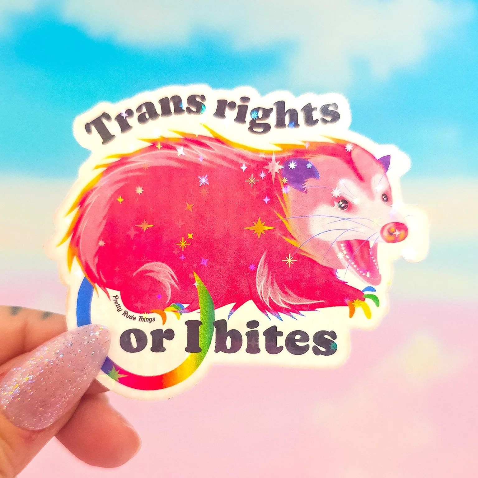 Trans Rights Or I Bites Possum Sticker, 3 x 2.4 in. - Image 5