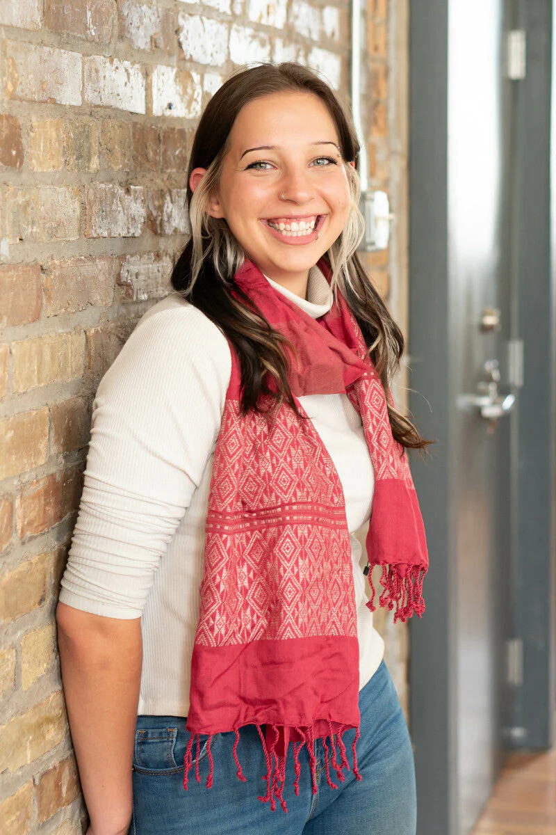 Tuyen Woven Patterned Scarf - Raspberry - Image 2