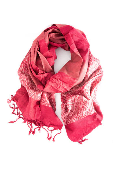 Tuyen Woven Patterned Scarf - Raspberry - Image 4