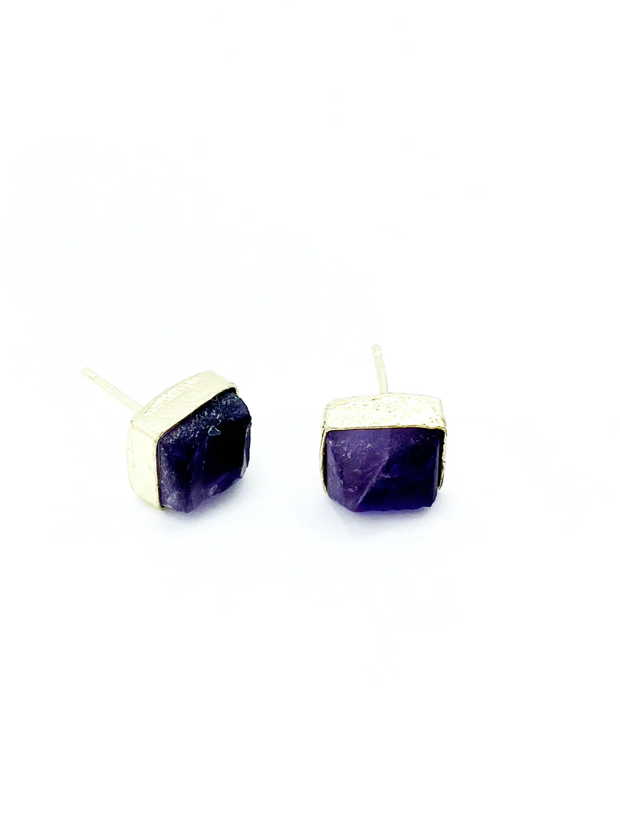 Uncut Amethyst Rectangle Studs - Image 2