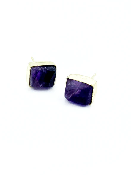 Uncut Amethyst Rectangle Studs - Image 5