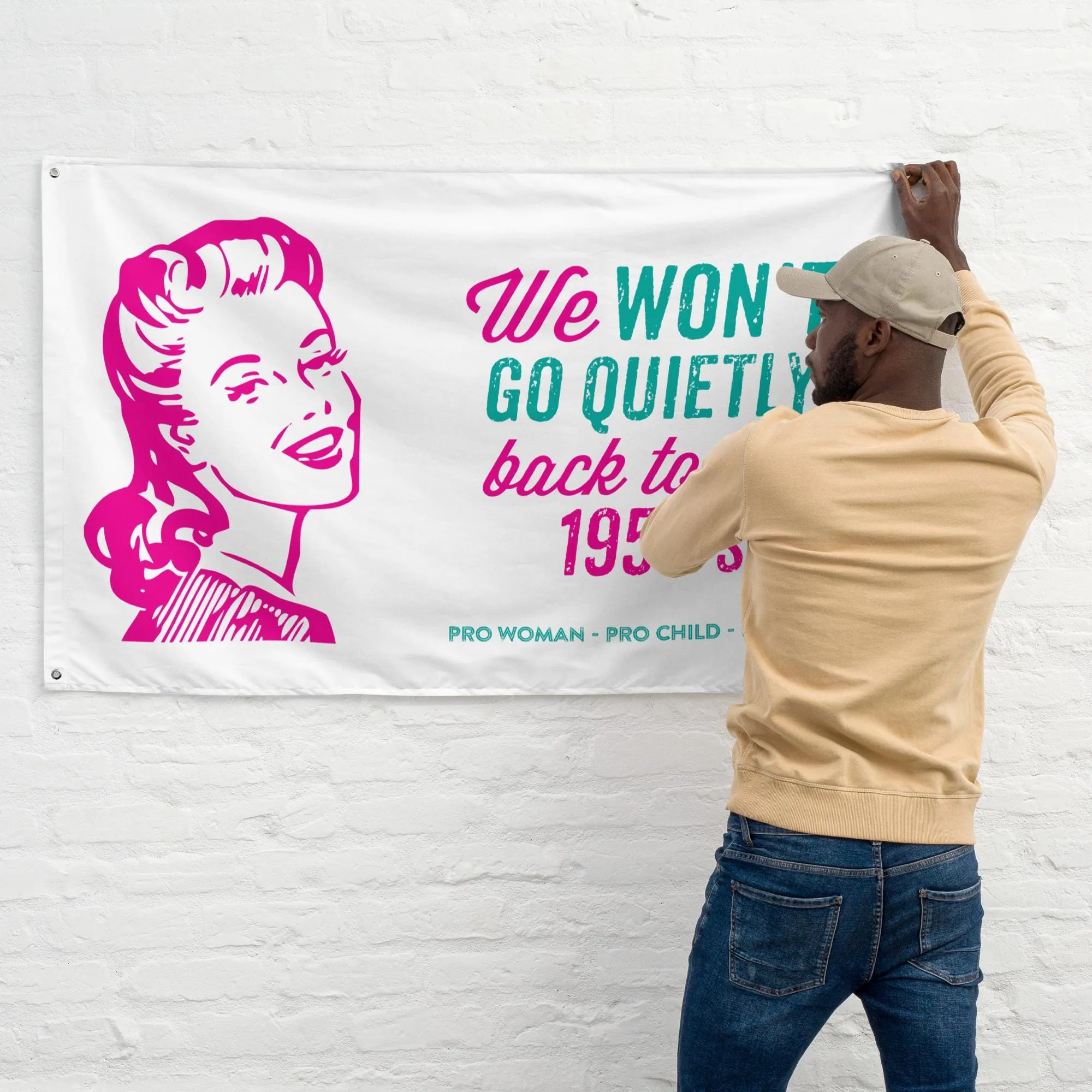 We Won't Go Quietly Back - Fabric House Flag - Image 2