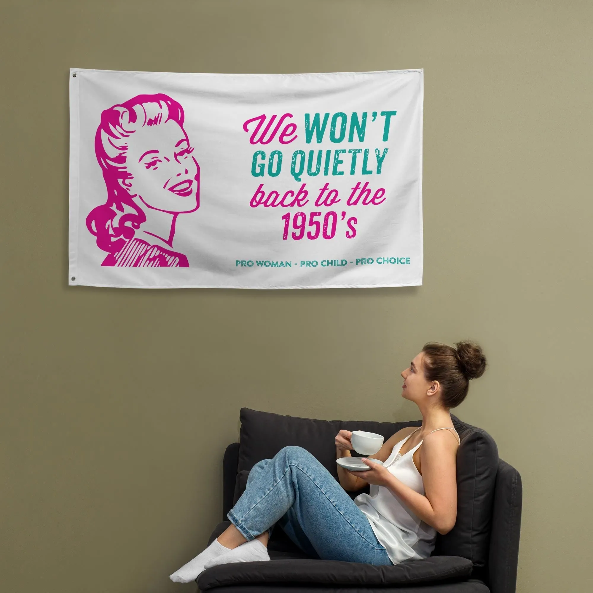 We Won't Go Quietly Back - Fabric House Flag - Image 5