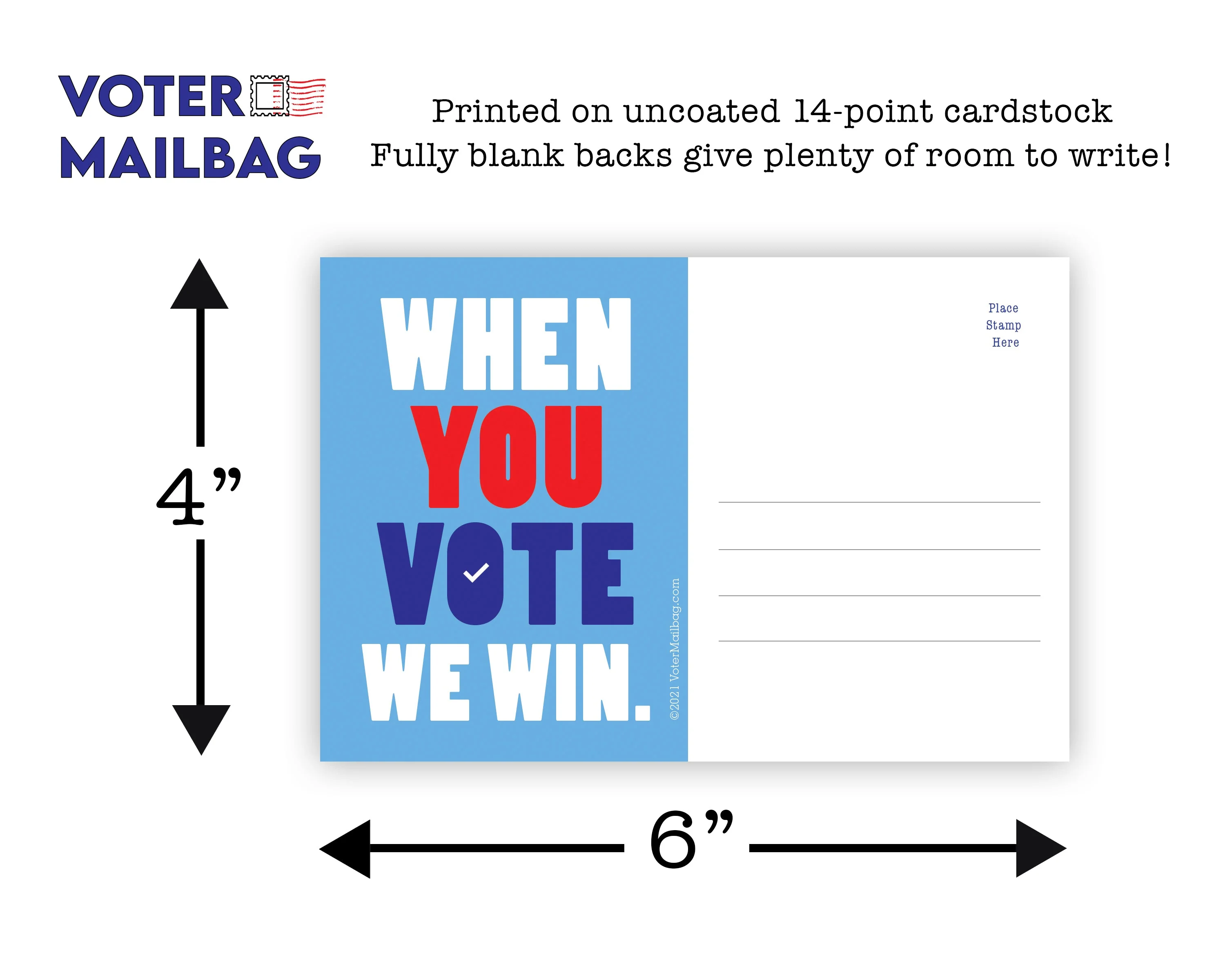 When You Vote We Win Blank 4x6 Voter Postcards - Image 4