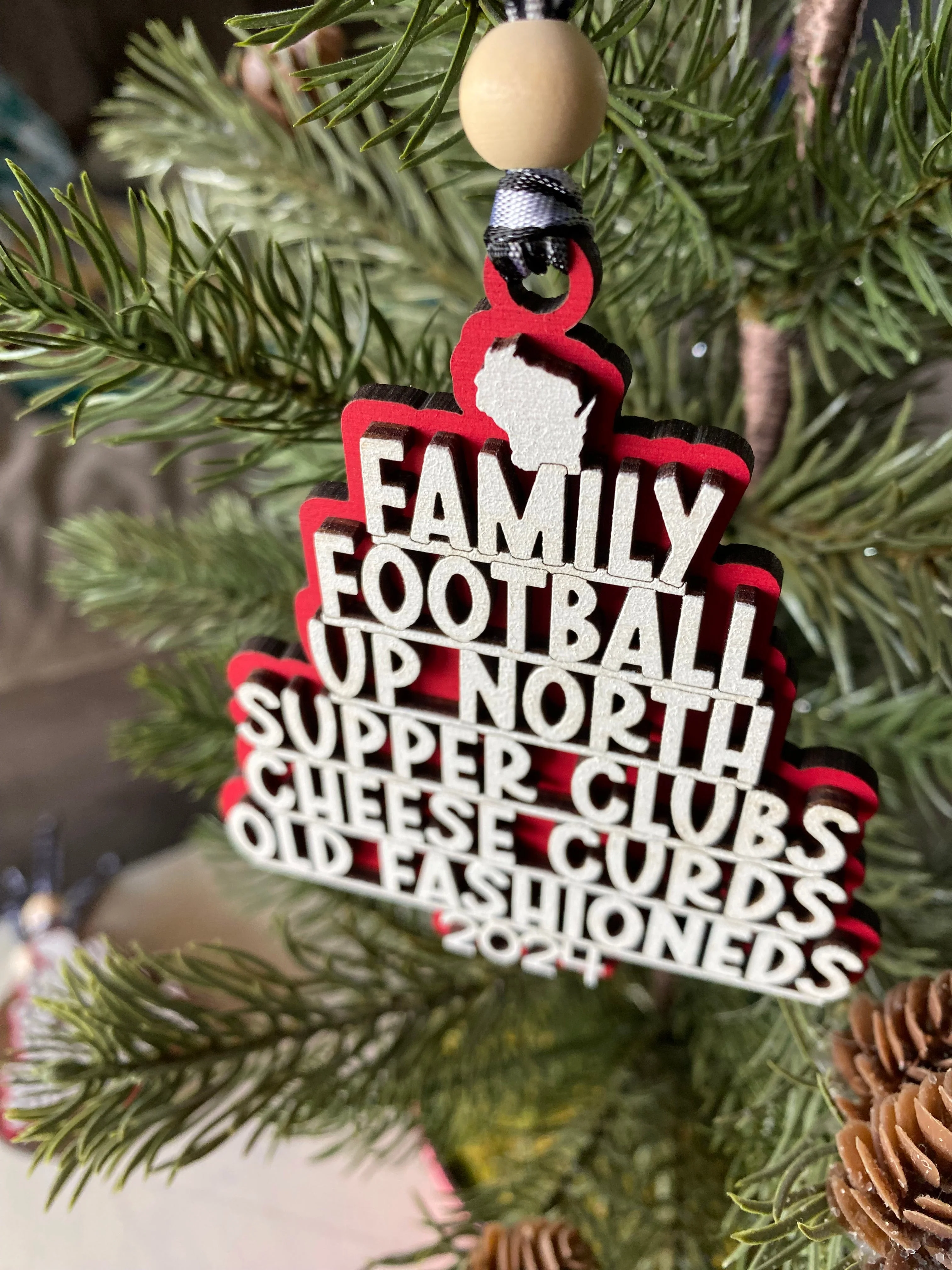 Wisconsin tree-shaped favorite things ornament - red - Image 2