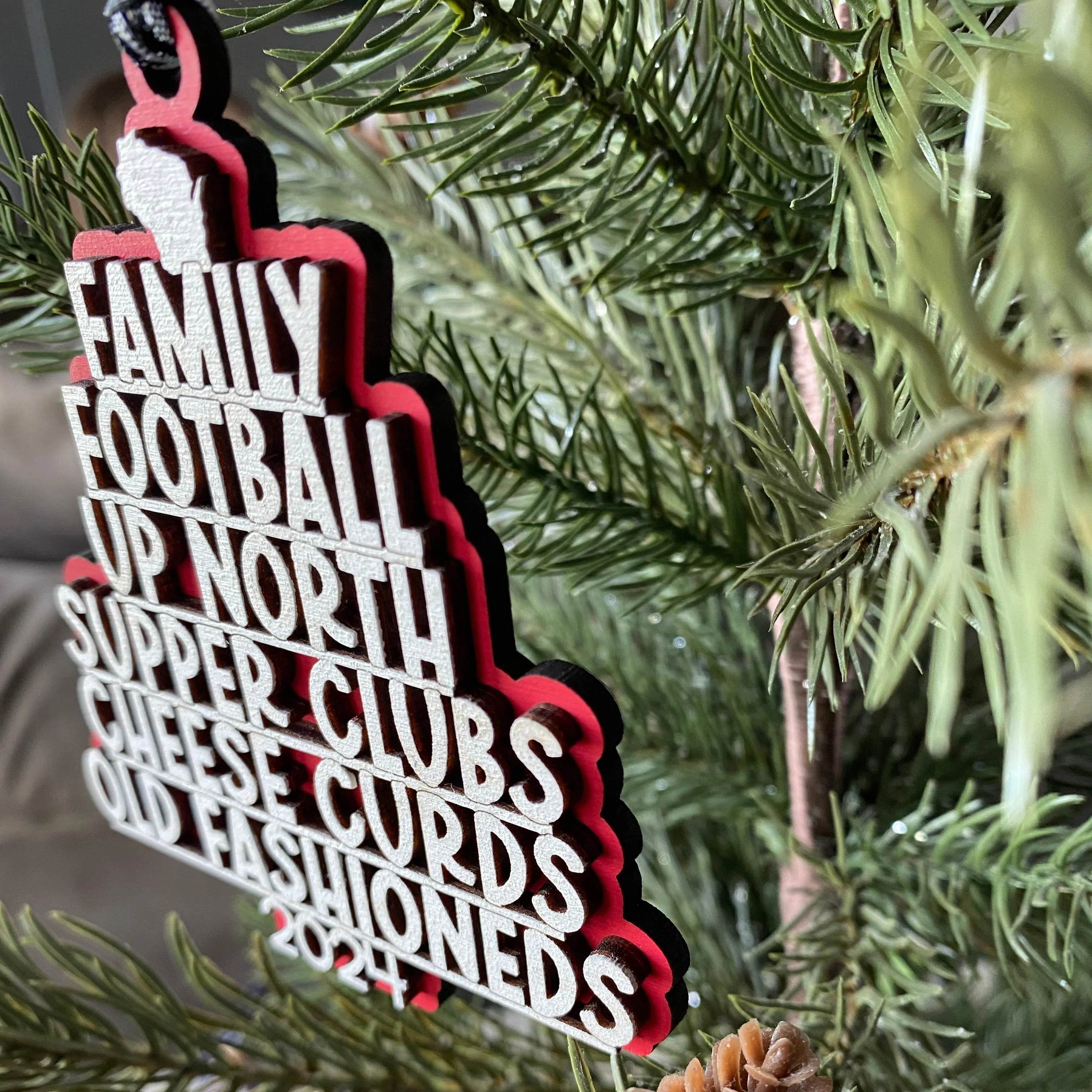 Wisconsin tree-shaped favorite things ornament - red - Image 3