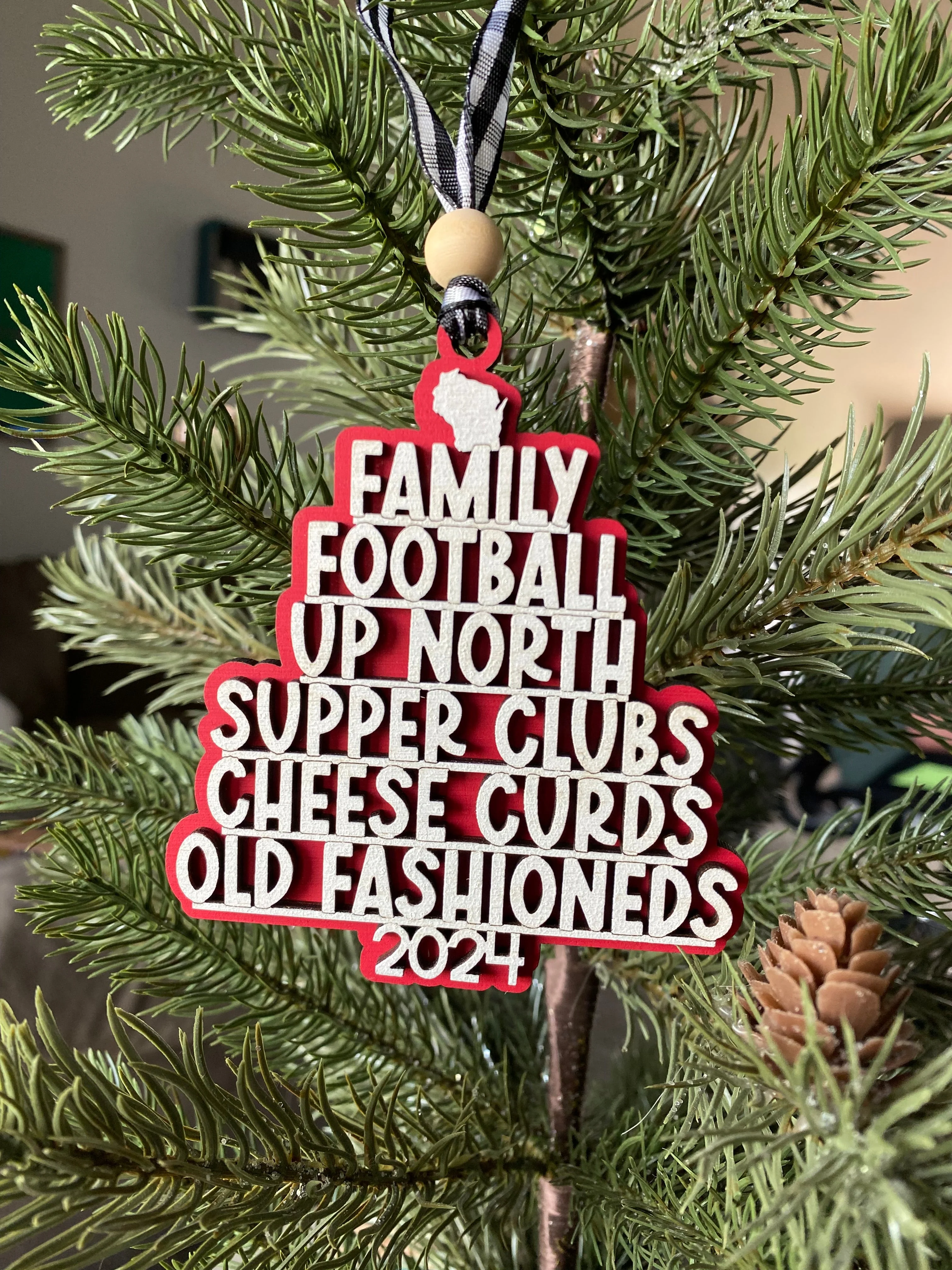 Wisconsin tree-shaped favorite things ornament - red - Image 4