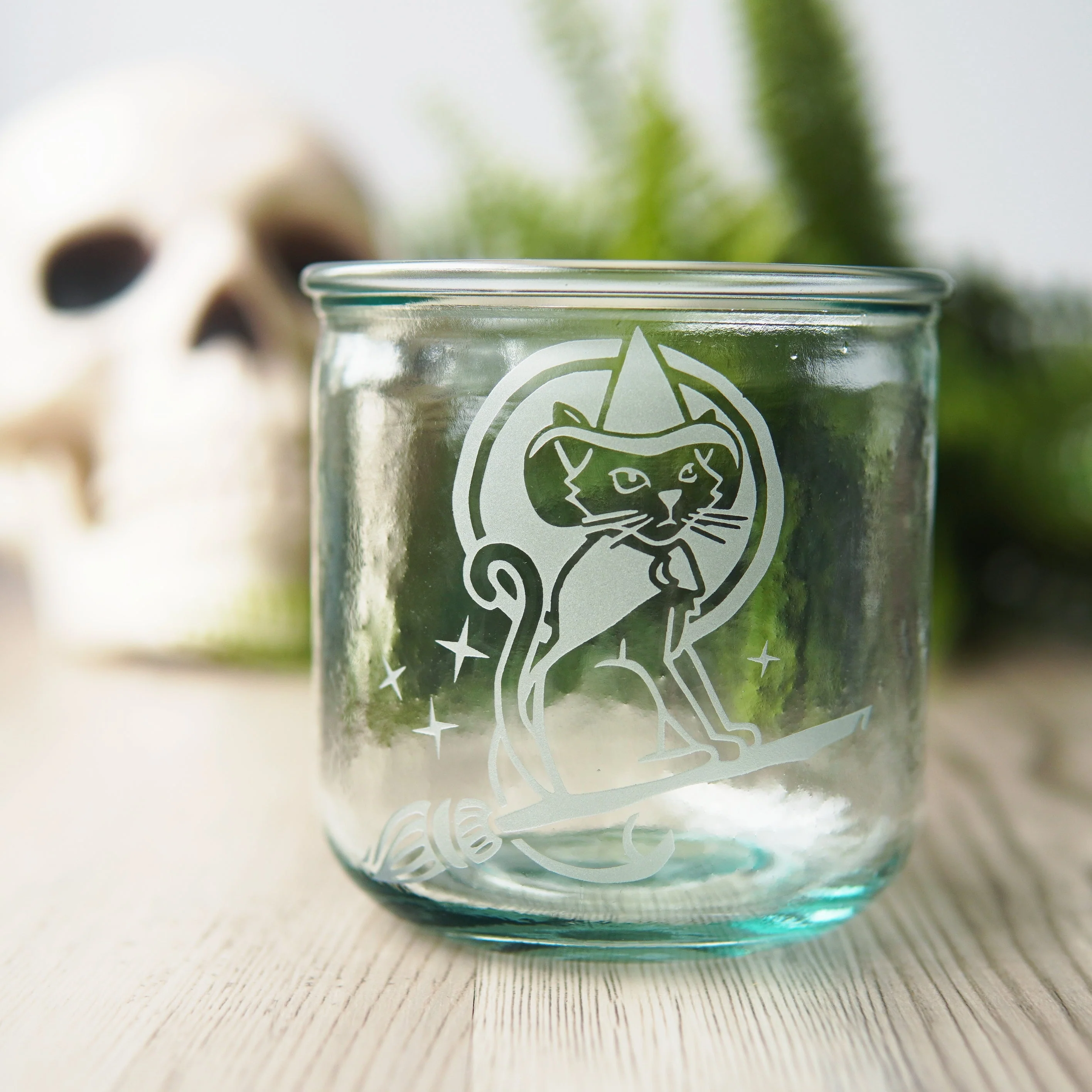Witch Cat Rustic Recycled Glass Candle Cup - Image 4